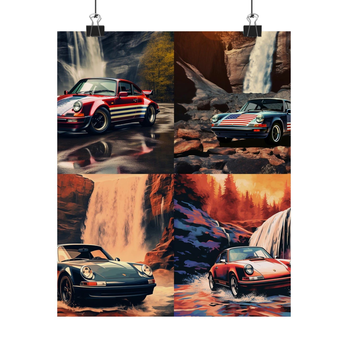 Premium Matte Vertical Posters American Flag Porsche Abstract 5