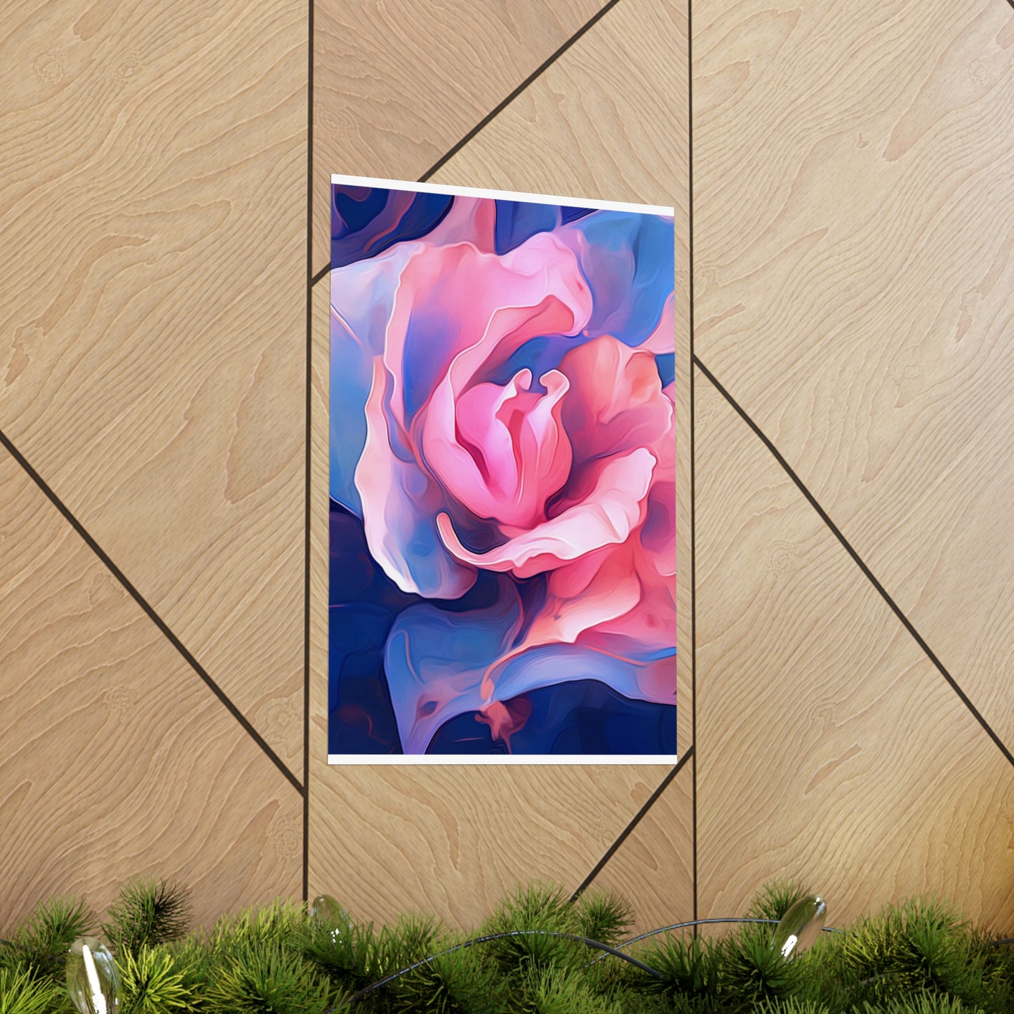 Premium Matte Vertical Posters Pink & Blue Tulip Rose 1