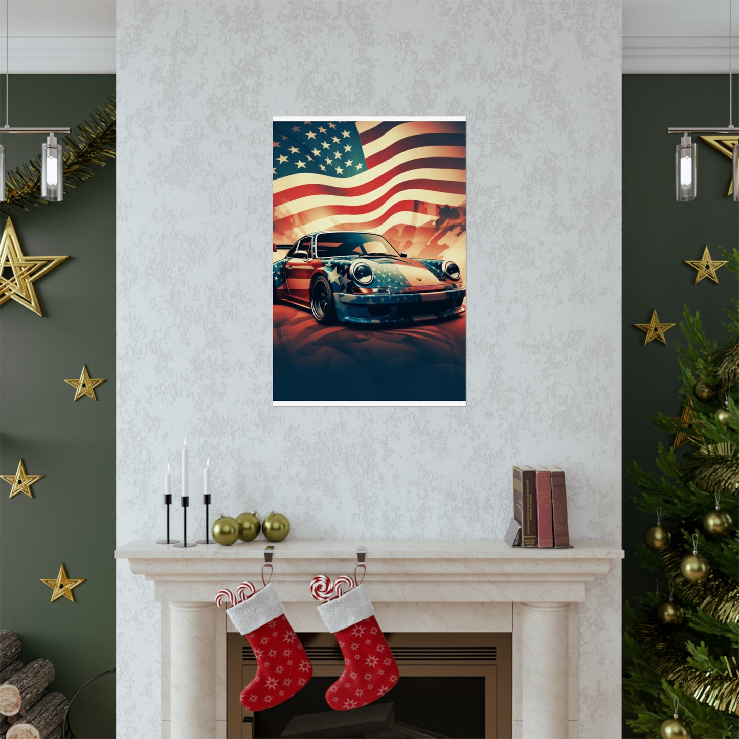 Premium Matte Vertical Posters Abstract American Flag Background Porsche 4