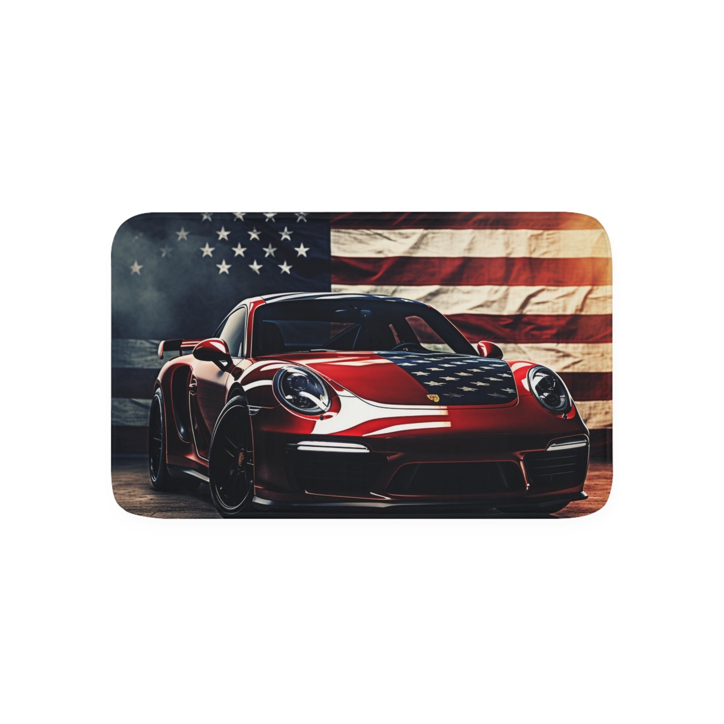 Memory Foam Bath Mat American Flag Background Porsche 2