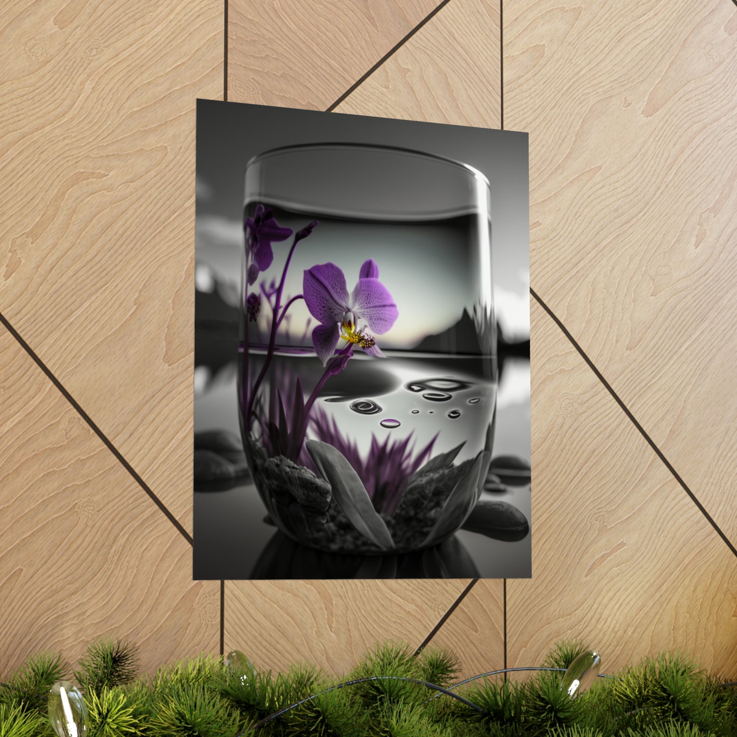 Premium Matte Vertical Posters Purple Orchid Glass vase 2