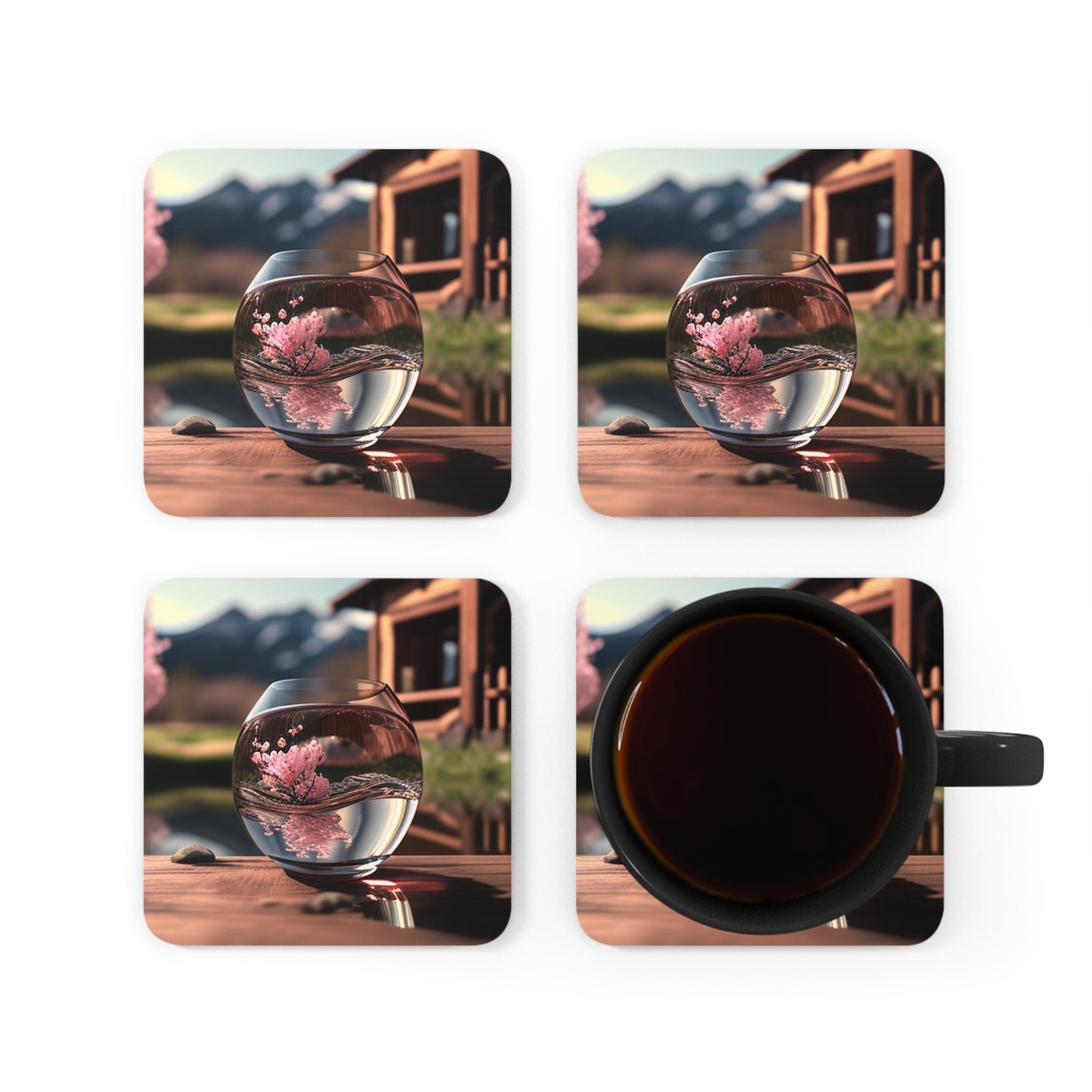 Corkwood Coaster Set Cherry Blossom 4