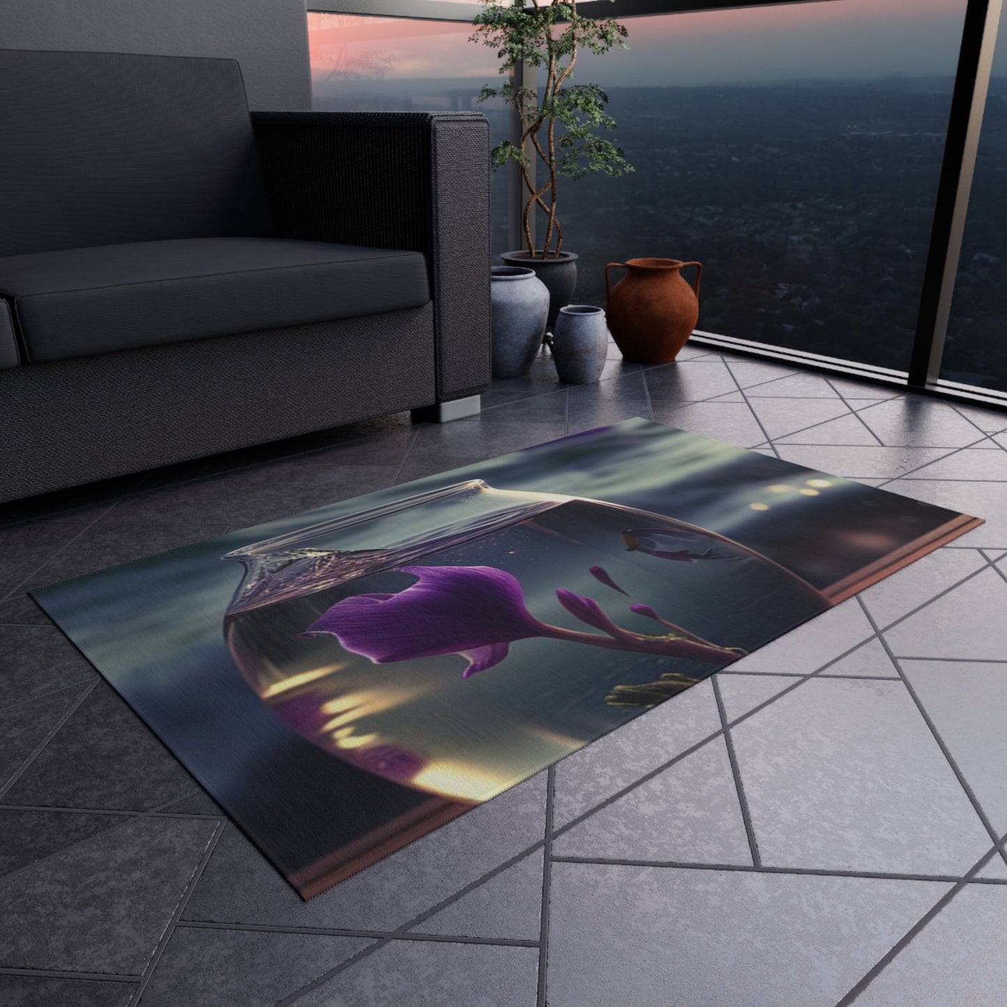 Outdoor Rug  Purple Sweet pea in a vase 1