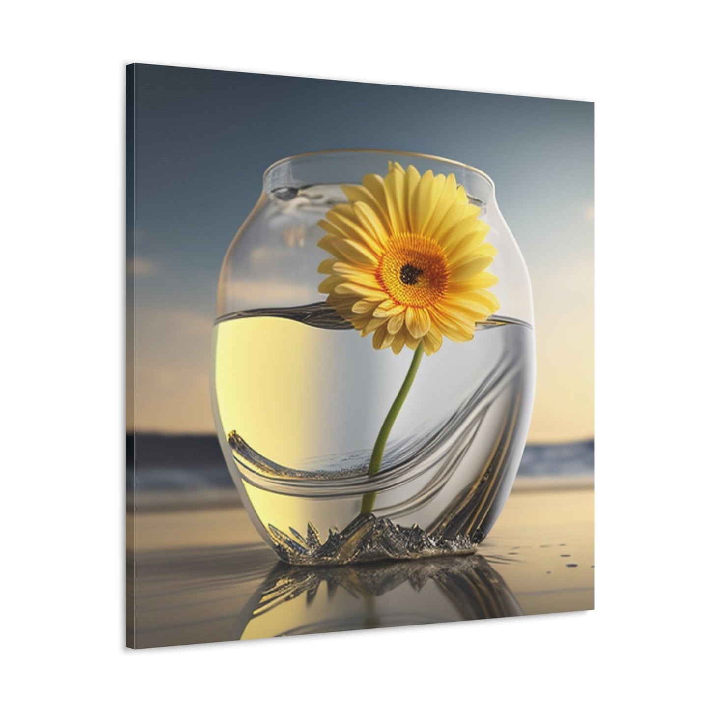 Canvas Gallery Wraps yello Gerbera glass 1