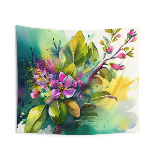 Indoor Wall Tapestries Mother Nature Bright Spring Colors Realistic Watercolor 1
