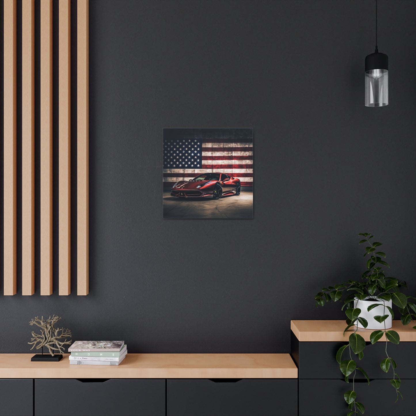 Canvas Gallery Wraps American Flag Background Ferrari 4