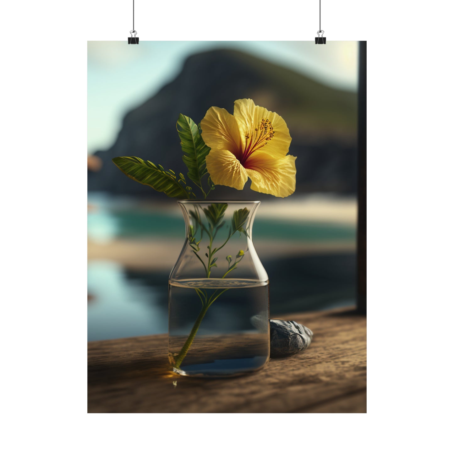 Premium Matte Vertical Posters Yellow Hibiscus Wood 4