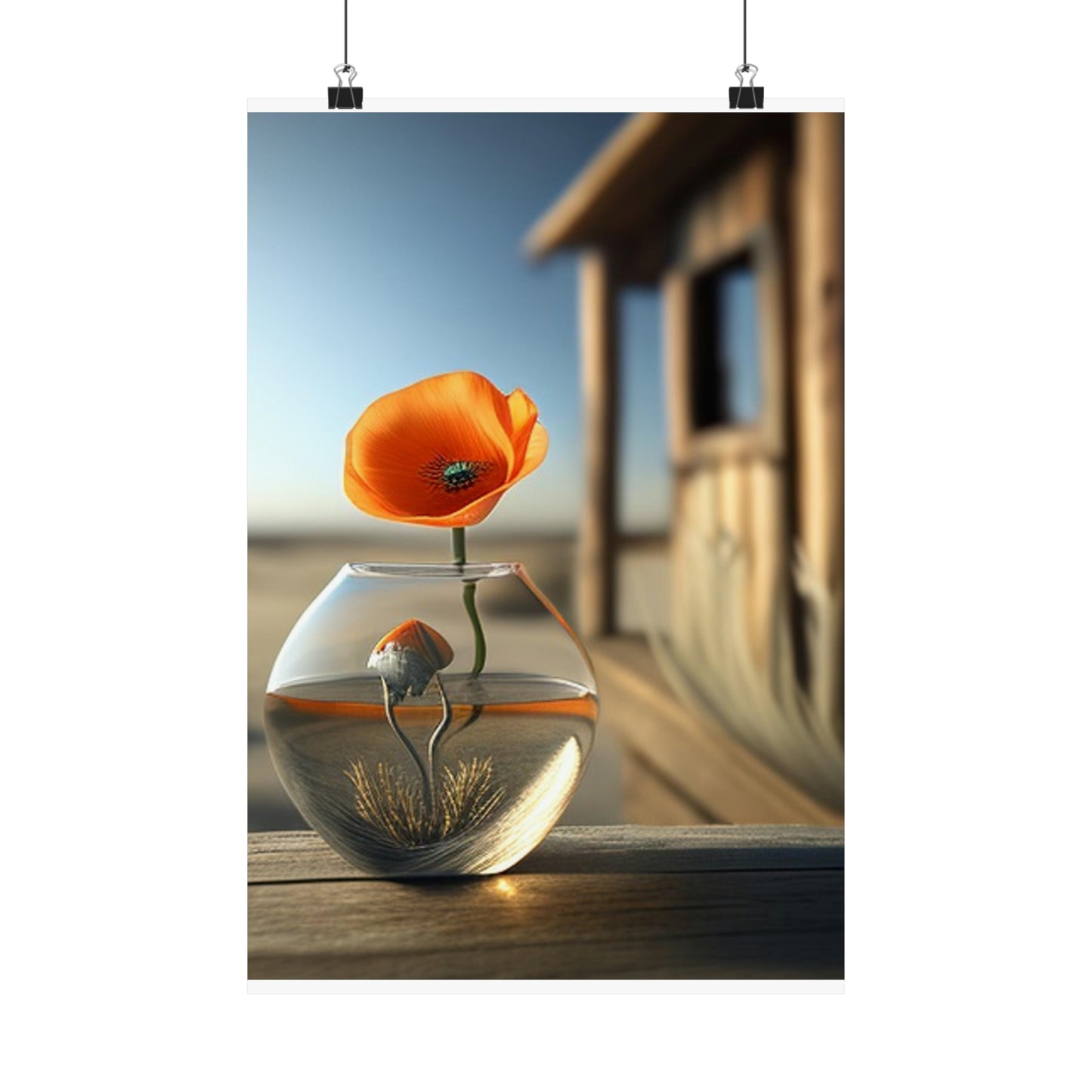 Premium Matte Vertical Posters Orange Poppy in a Vase 1