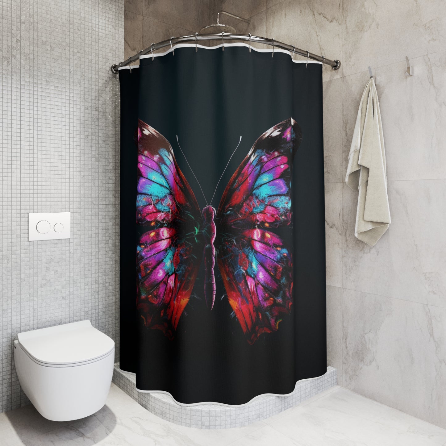 Polyester Shower Curtain Hyper Colorful Butterfly Macro 3