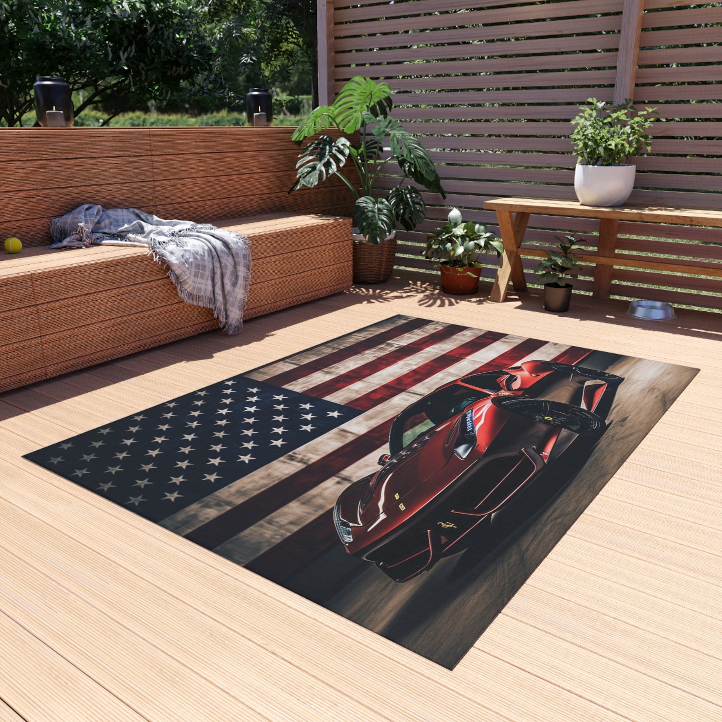 Outdoor Rug  American Flag Background Ferrari 4