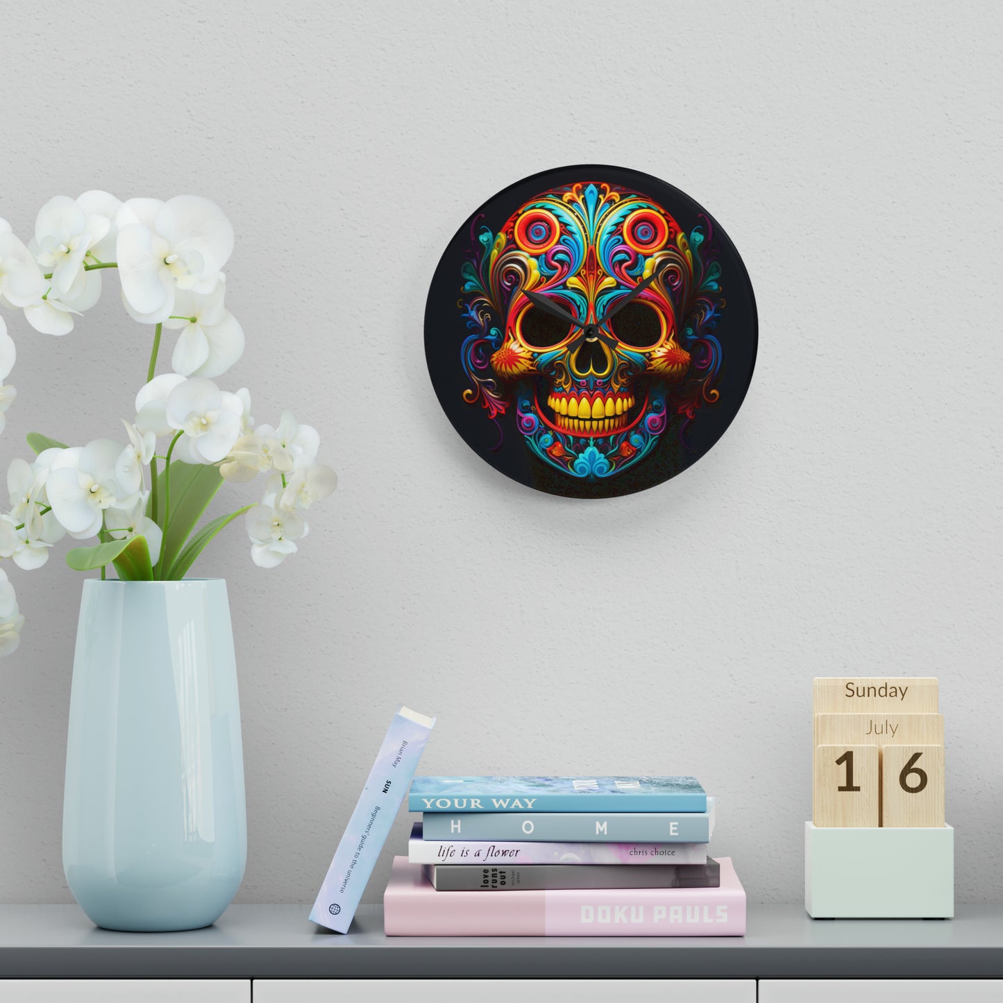 Acrylic Wall Clock Macro Skull Color 1