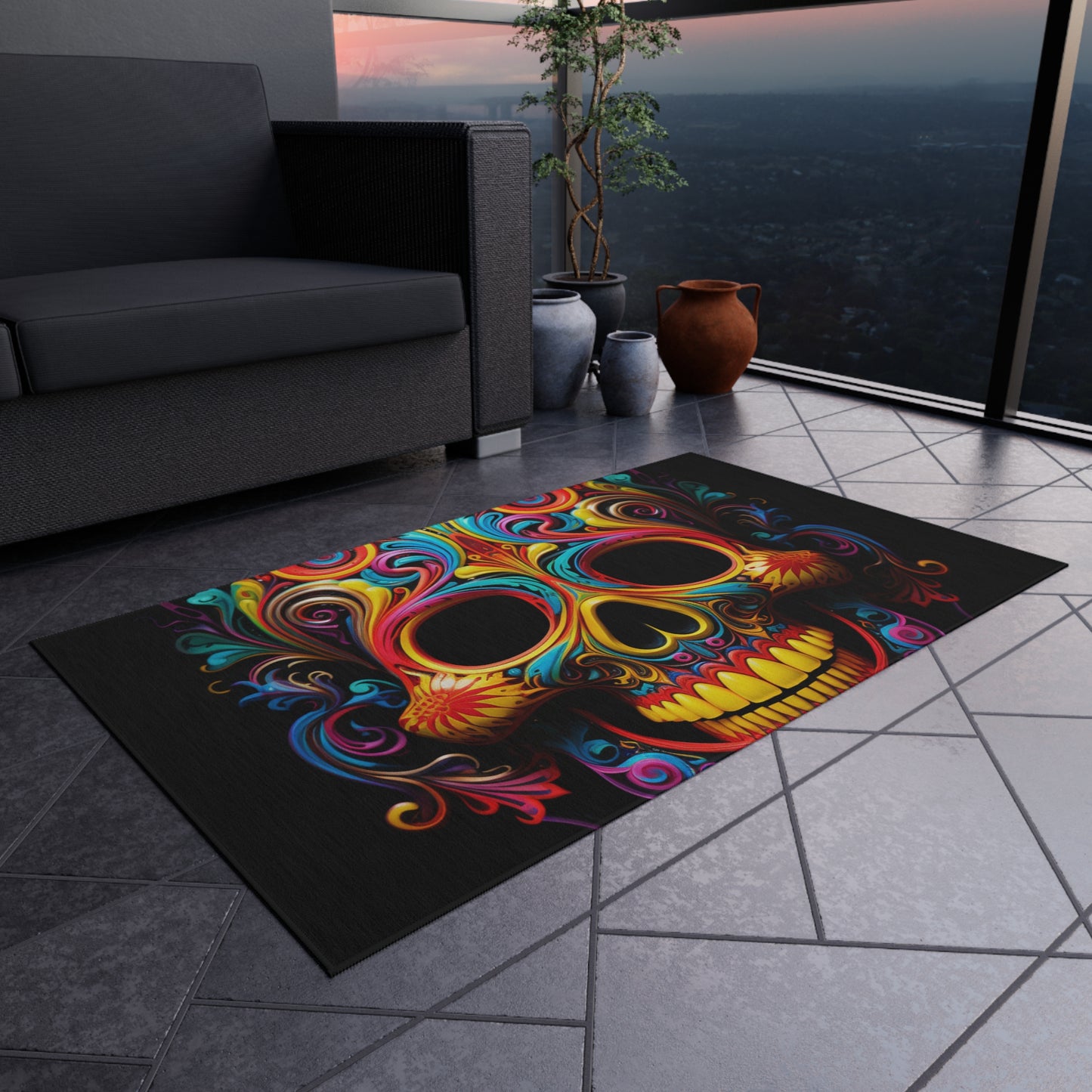 Outdoor Rug  Macro Skull Color 1