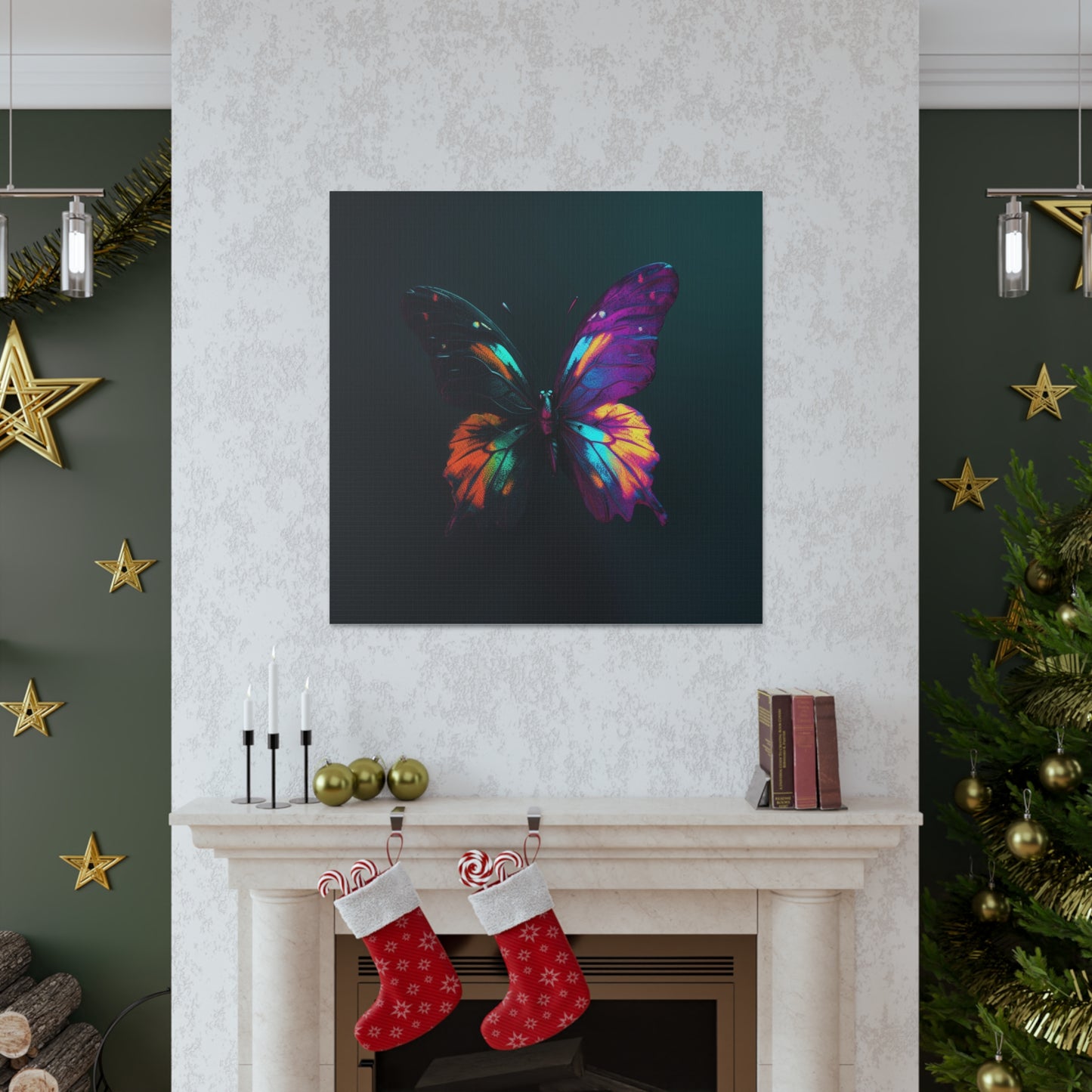 Canvas Gallery Wraps Hyper Colorful Butterfly Purple 3