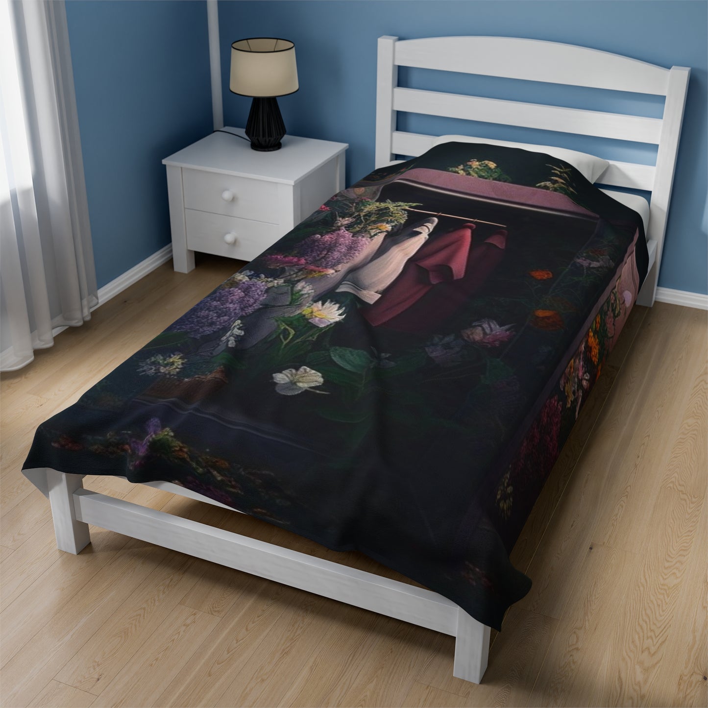 Velveteen Plush Blanket A Wardrobe Surrounded by Flowers 2