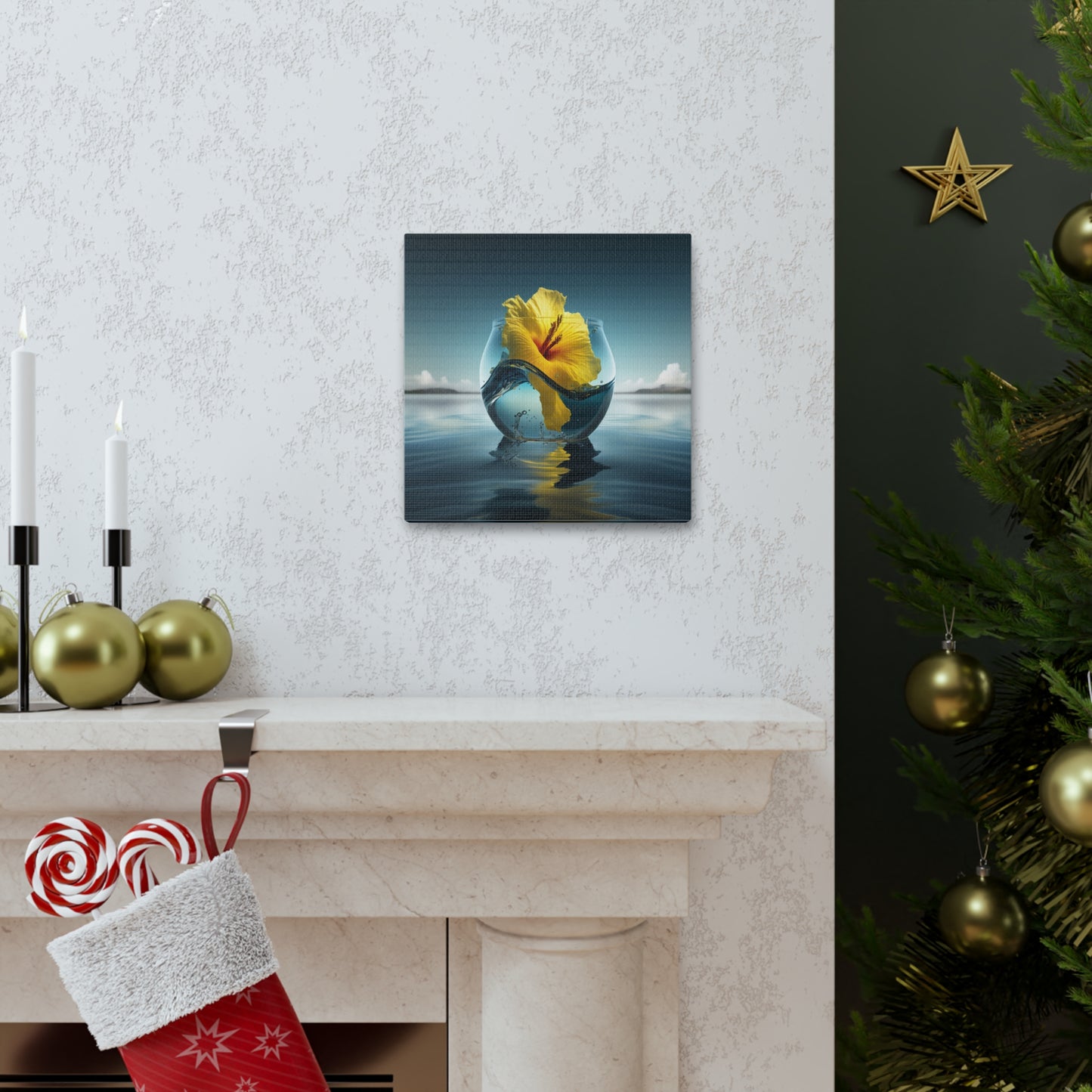 Canvas Gallery Wraps Yellow Hibiscus glass 4