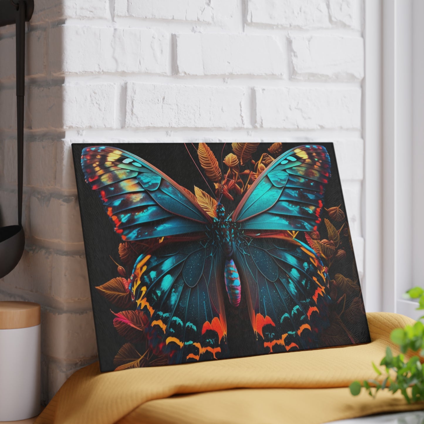 Glass Cutting Board Hue Neon Butterfly 1