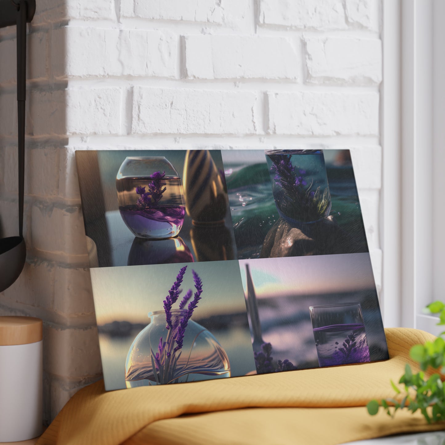 Glass Cutting Board Lavender in a vase 5