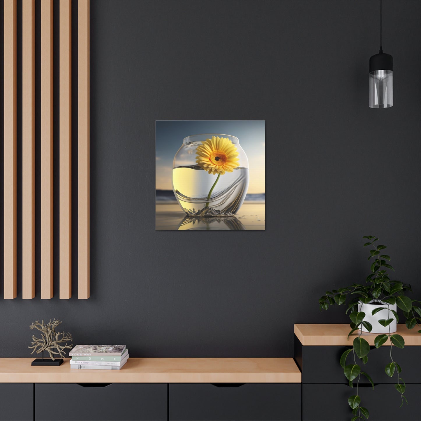 Canvas Gallery Wraps yello Gerbera glass 1