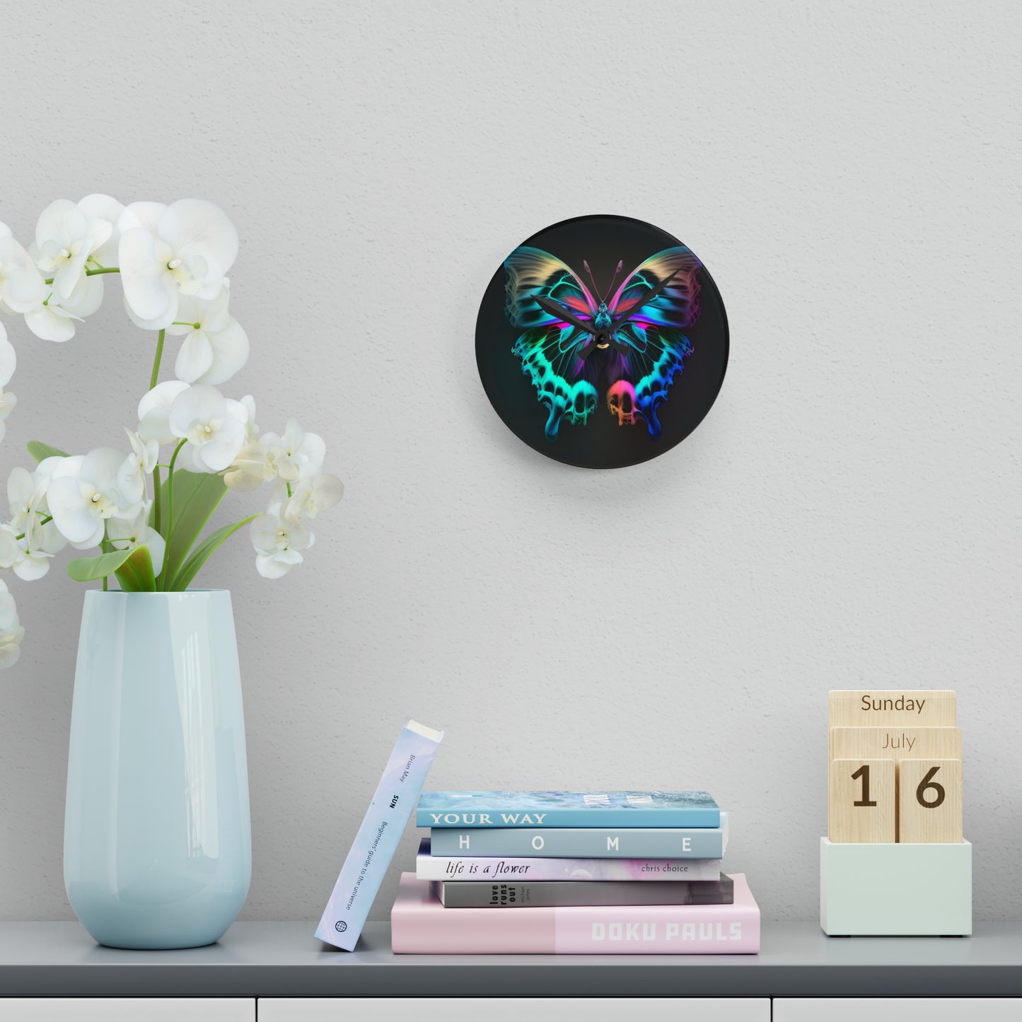 Acrylic Wall Clock Neon Butterfly Fusion 2