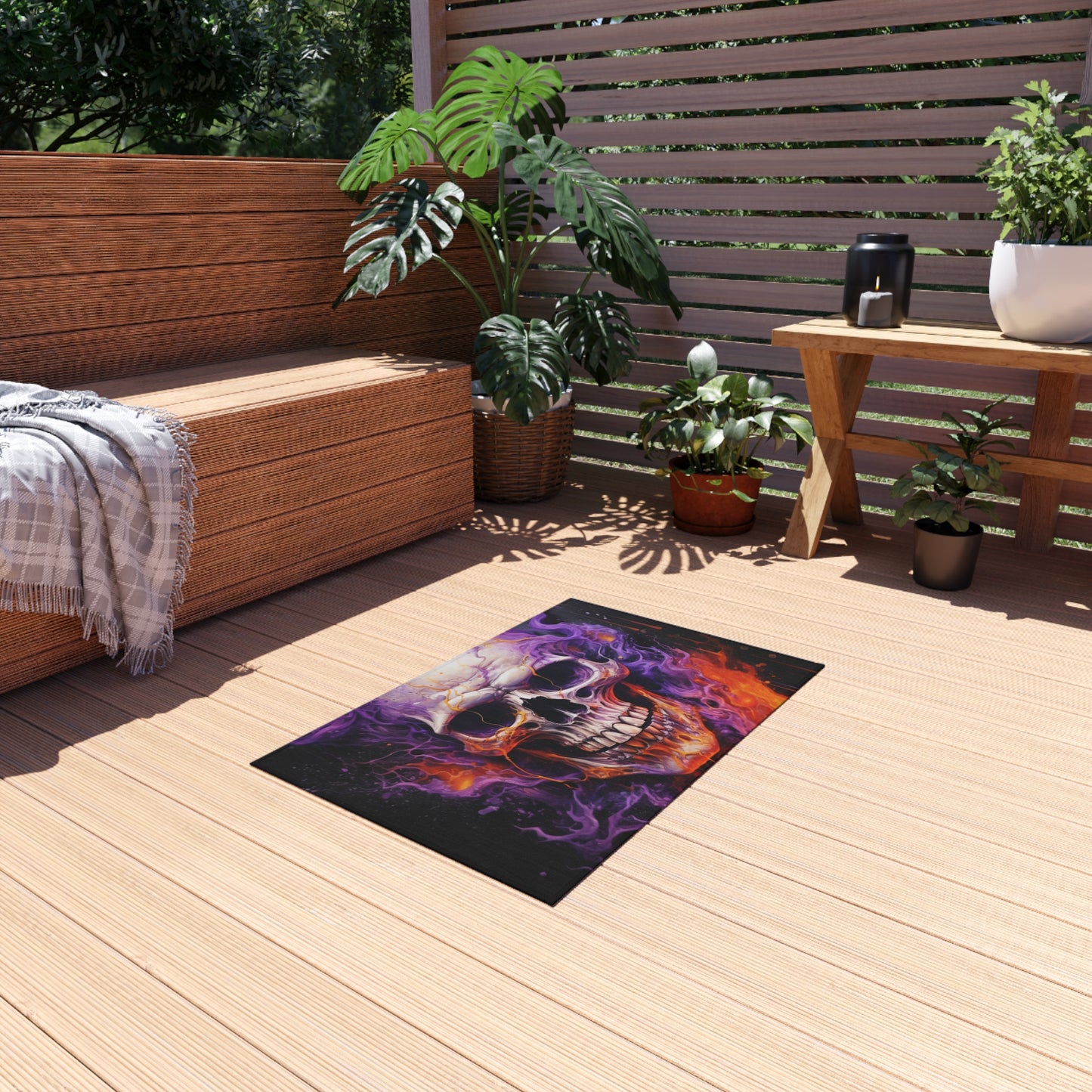 Outdoor Rug  Skull Flames 2