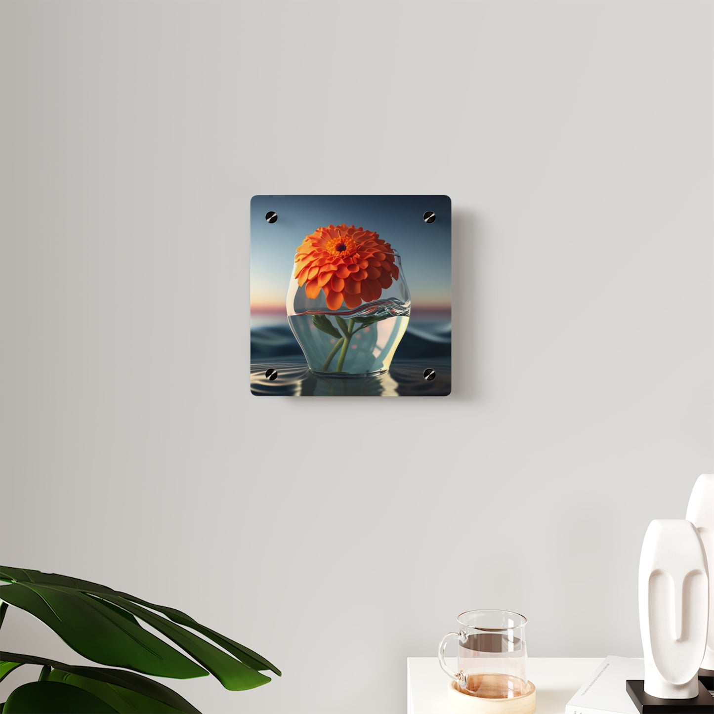 Acrylic Wall Art Panels Orange Zinnia 4