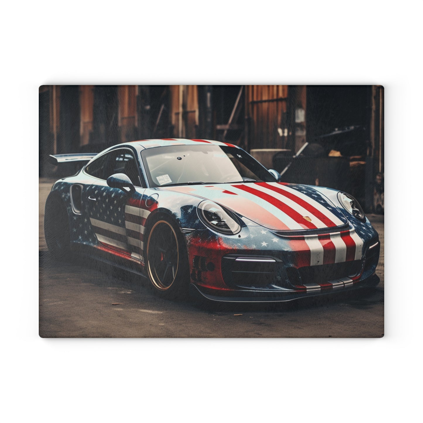 Glass Cutting Board American Flag Porsche 3