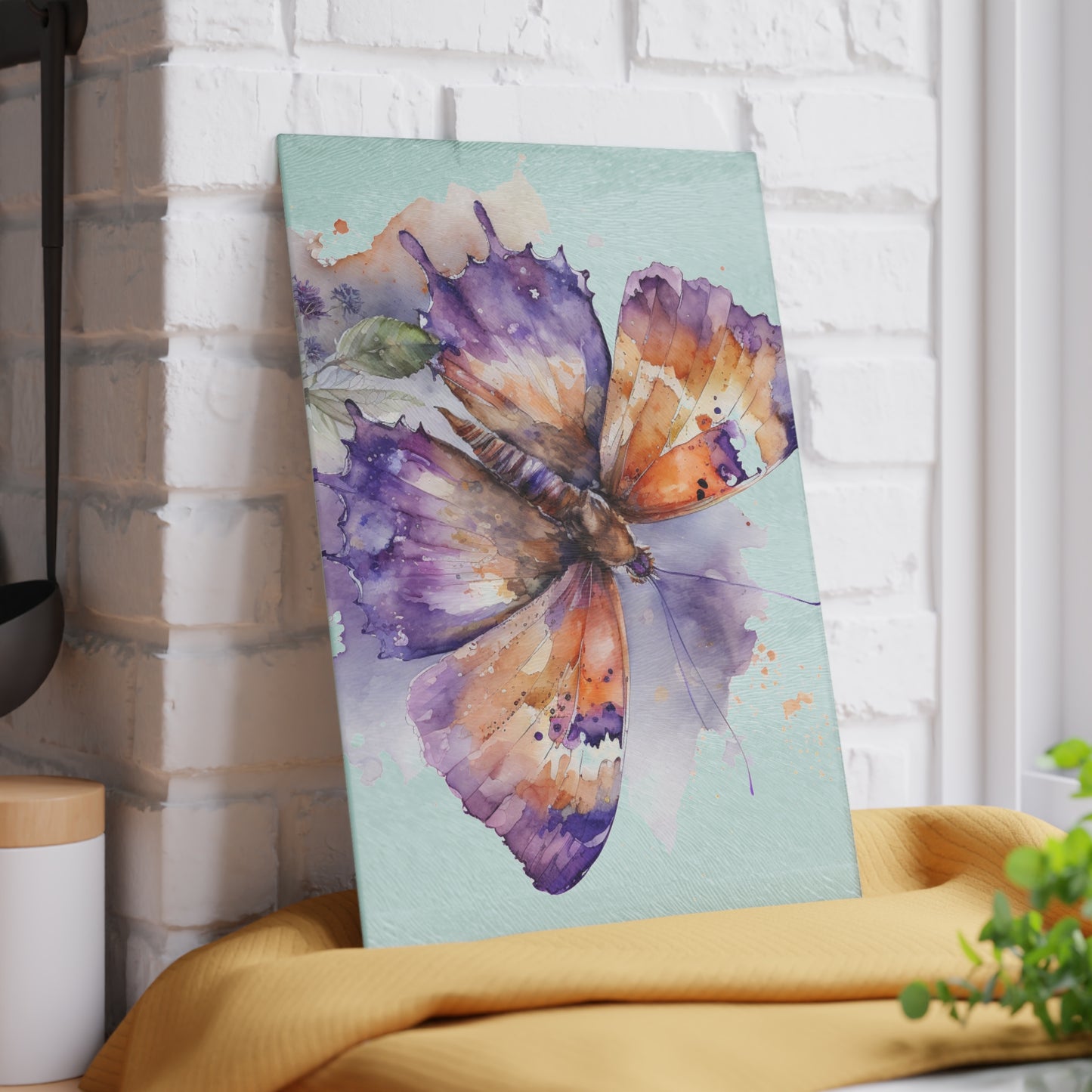 Glass Cutting Board MerlinRose Watercolor Butterfly 1