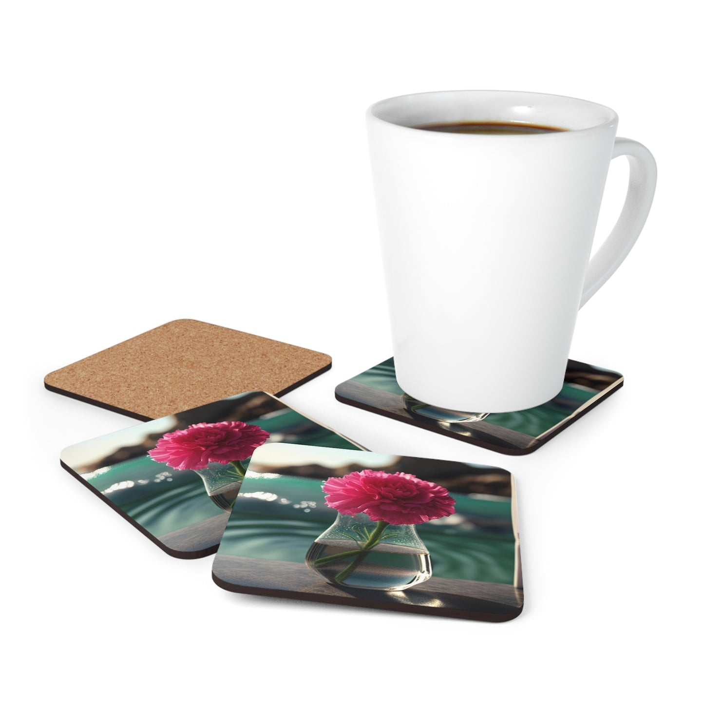 Corkwood Coaster Set Carnation 4