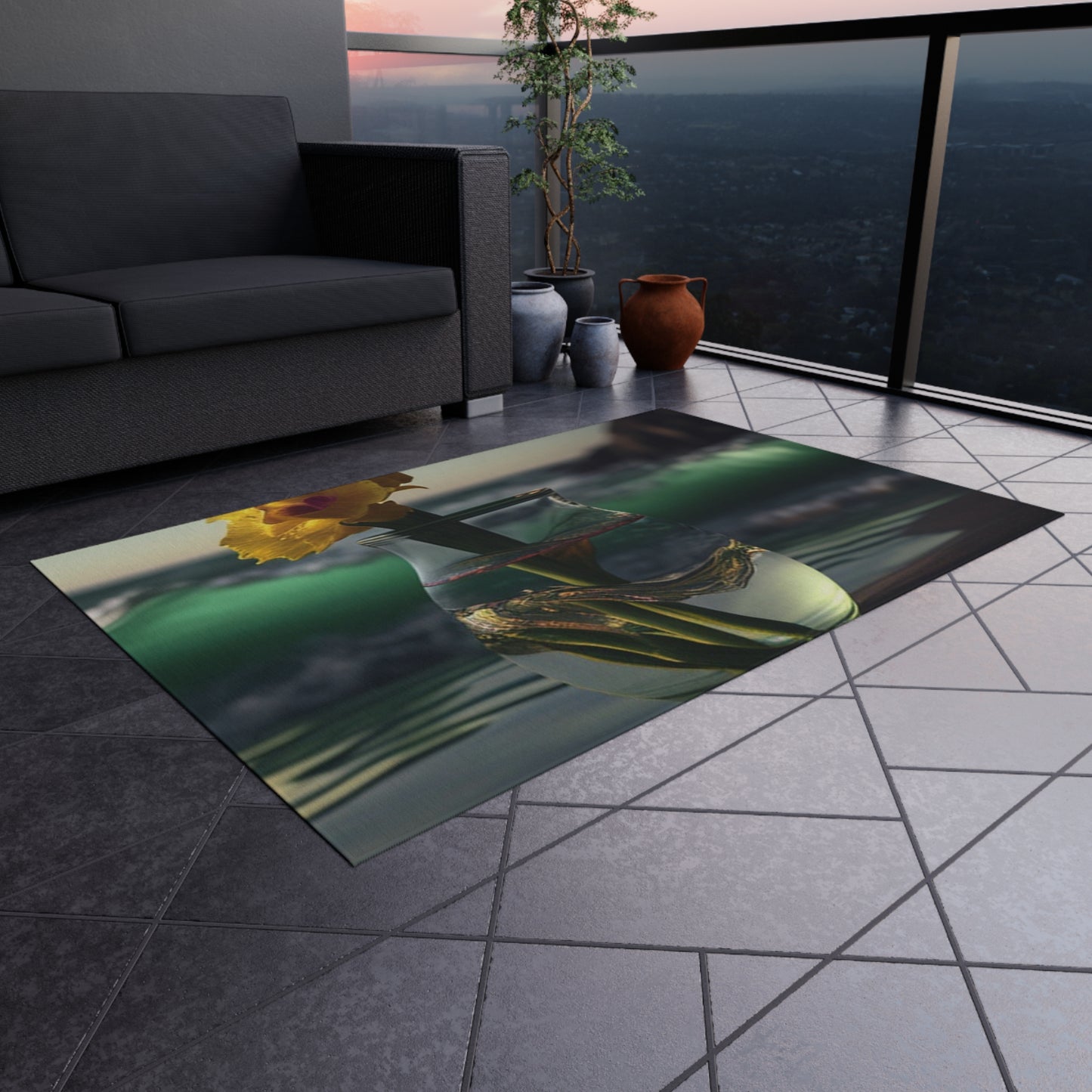 Outdoor Rug  Yellow Gladiolus glass 1