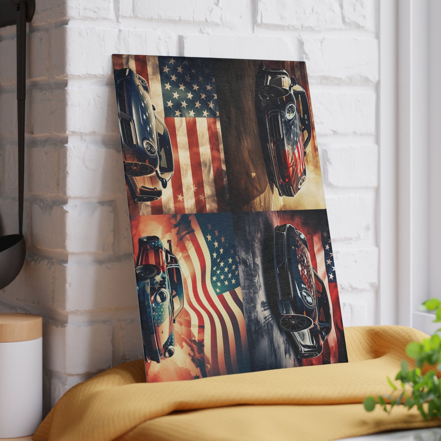 Glass Cutting Board Abstract American Flag Background Porsche 5