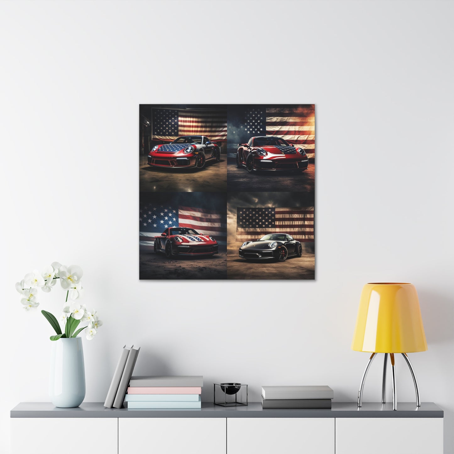 Canvas Gallery Wraps American Flag Background Porsche 5