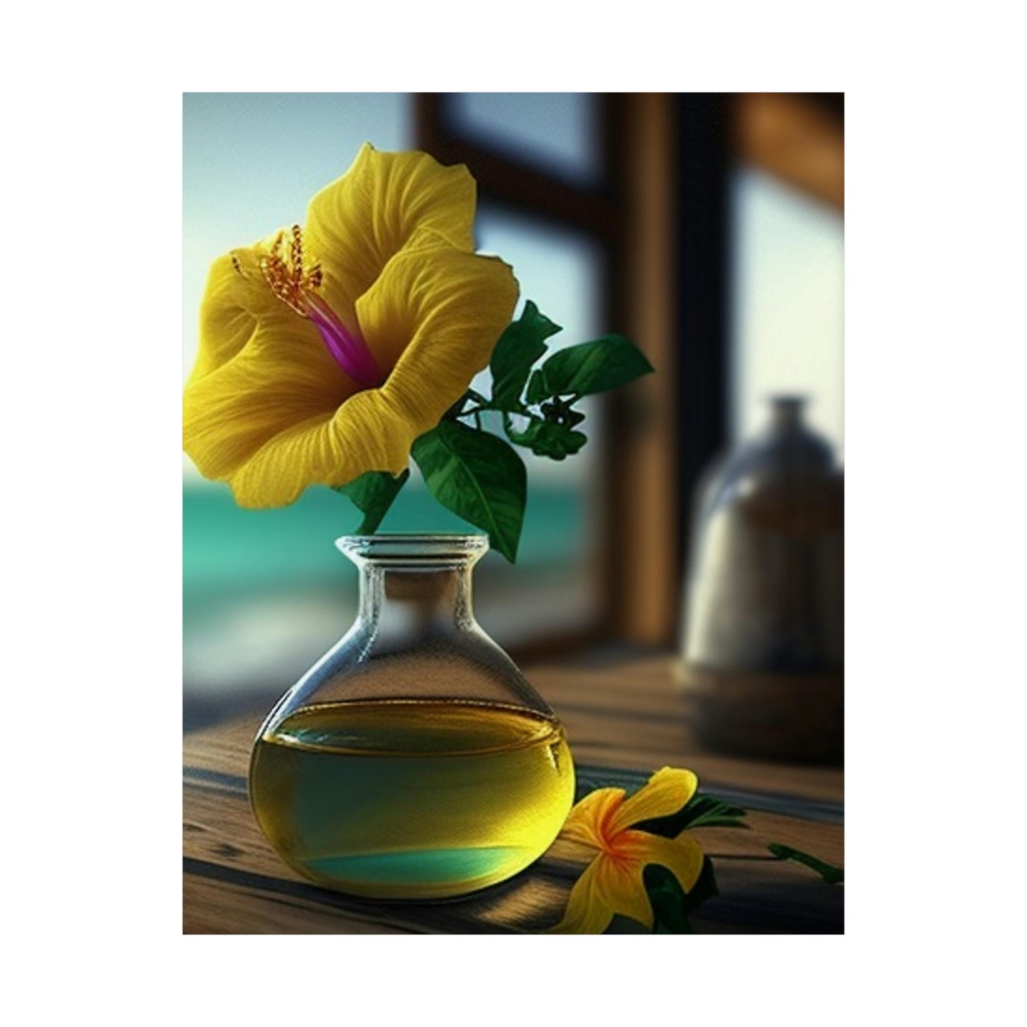 Premium Matte Vertical Posters Yellow Hibiscus Wood 1