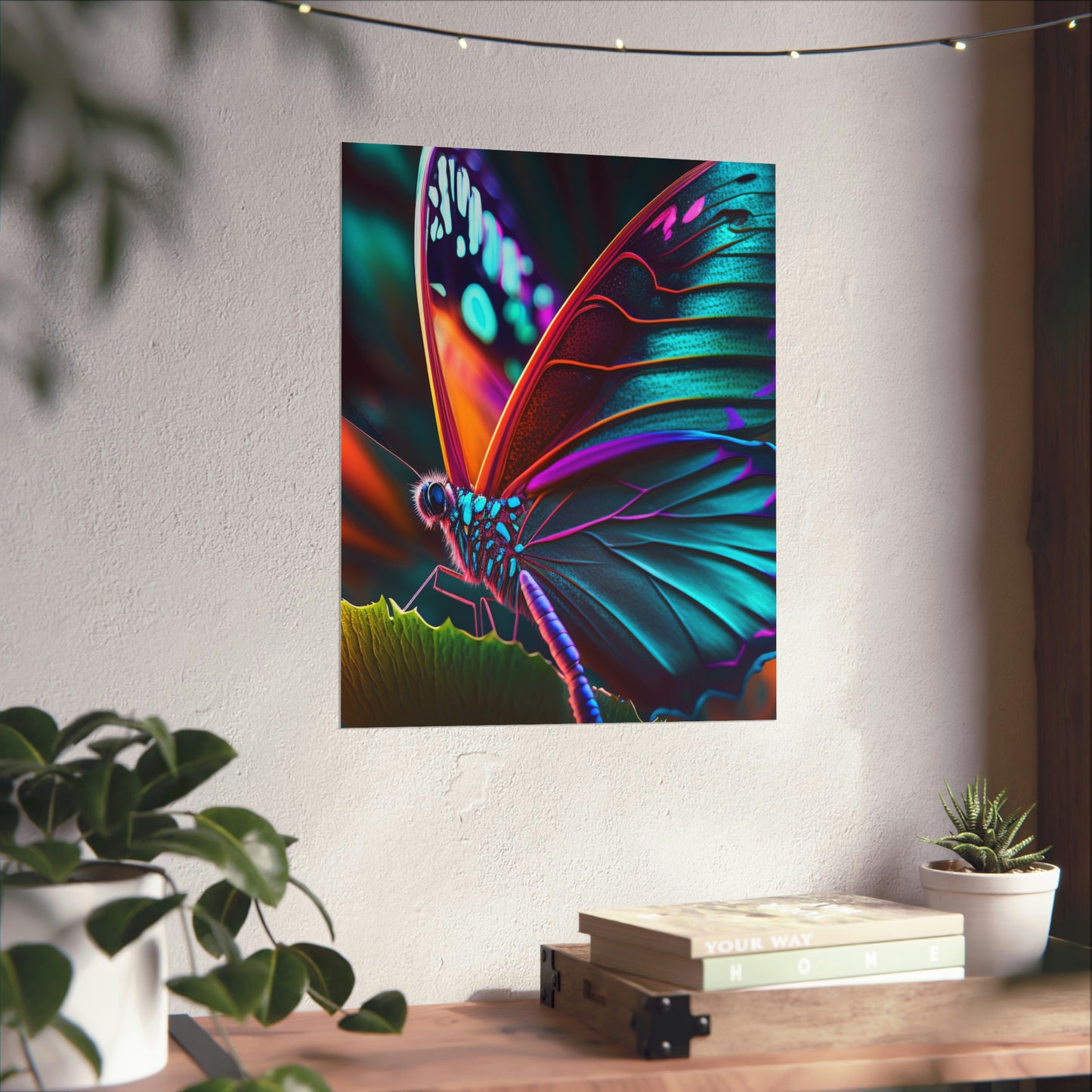 Premium Matte Vertical Posters Neon Butterfly Macro 1
