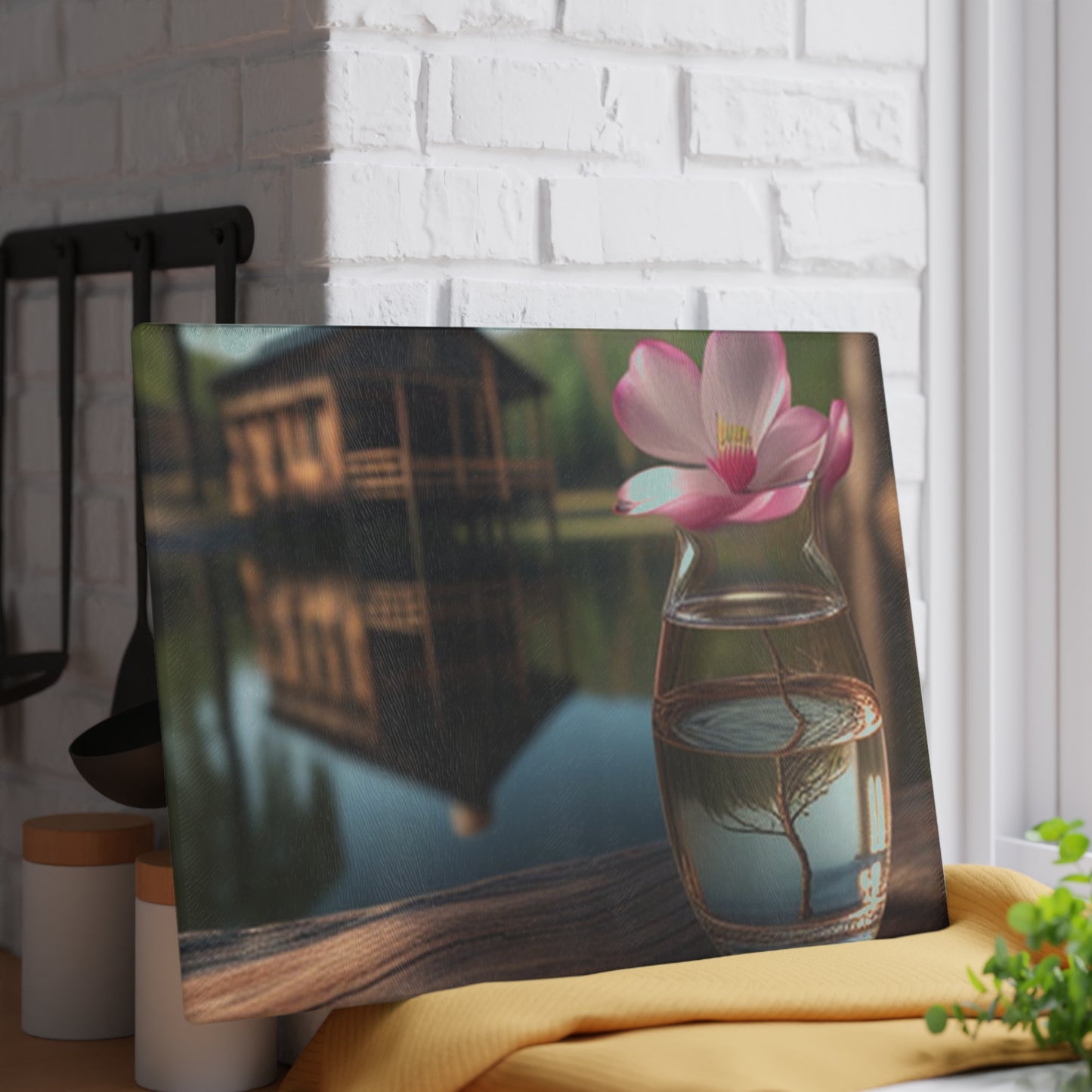 Glass Cutting Board Magnolia in a Glass vase 1