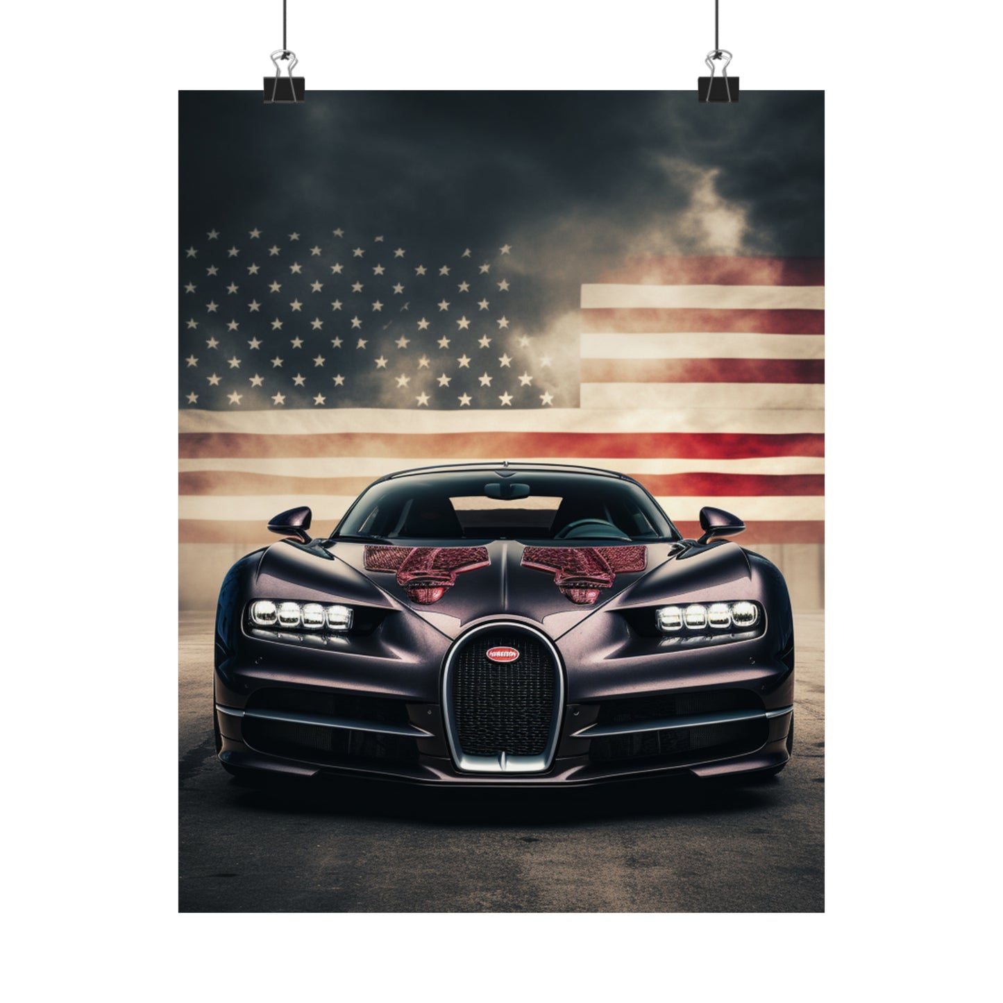 Premium Matte Vertical Posters American Flag Background Bugatti 2