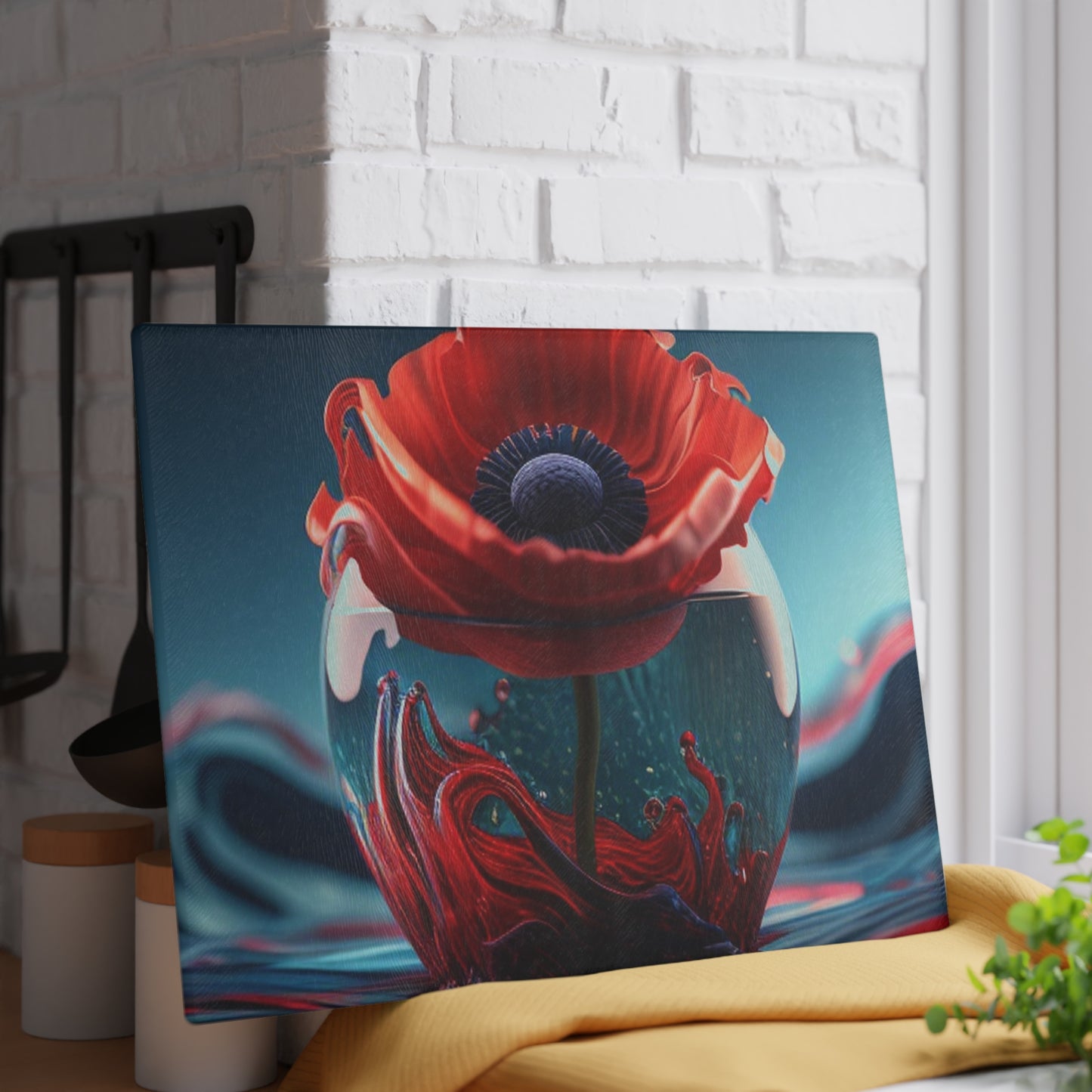 Glass Cutting Board Red Anemone in a Vase 2