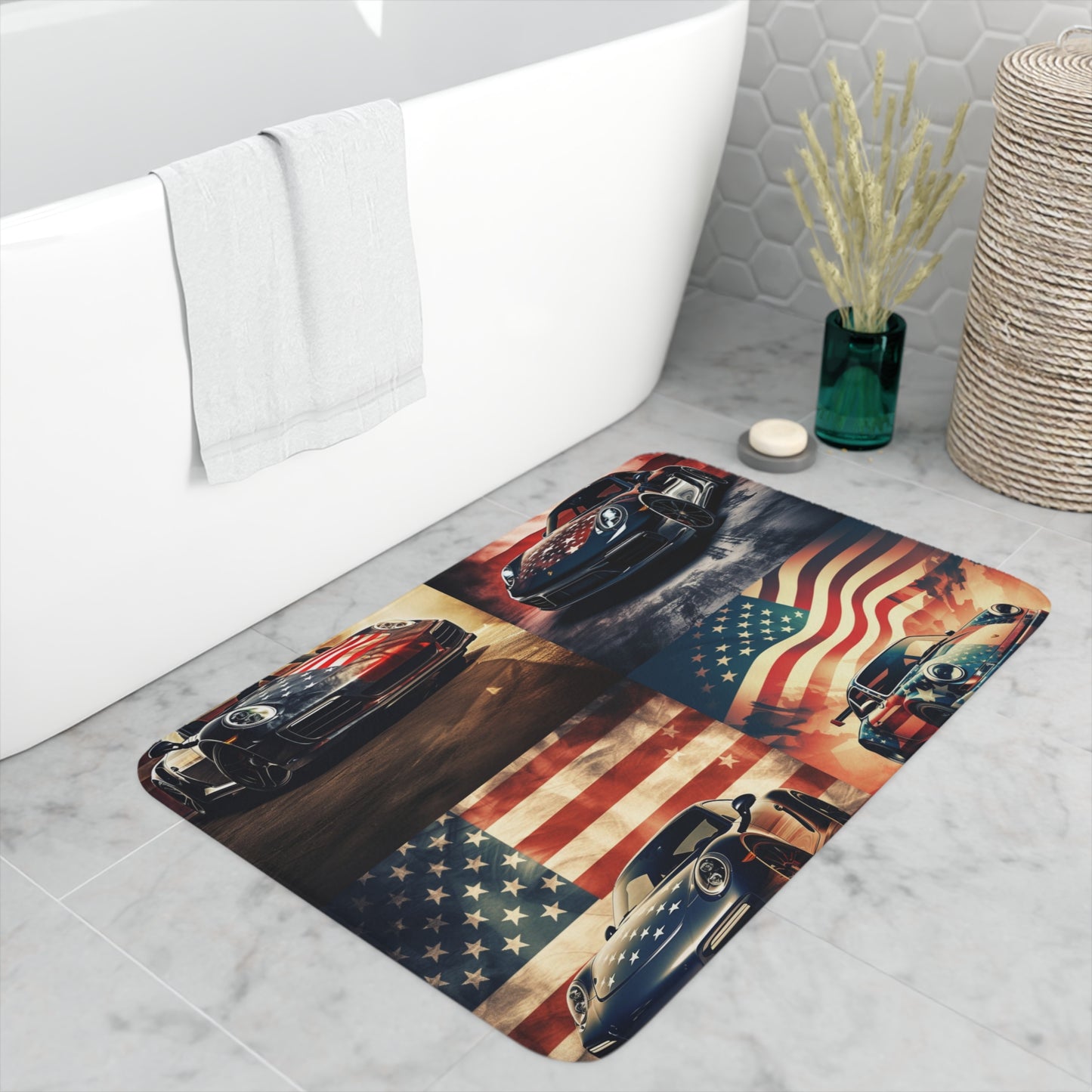 Memory Foam Bath Mat Abstract American Flag Background Porsche 5