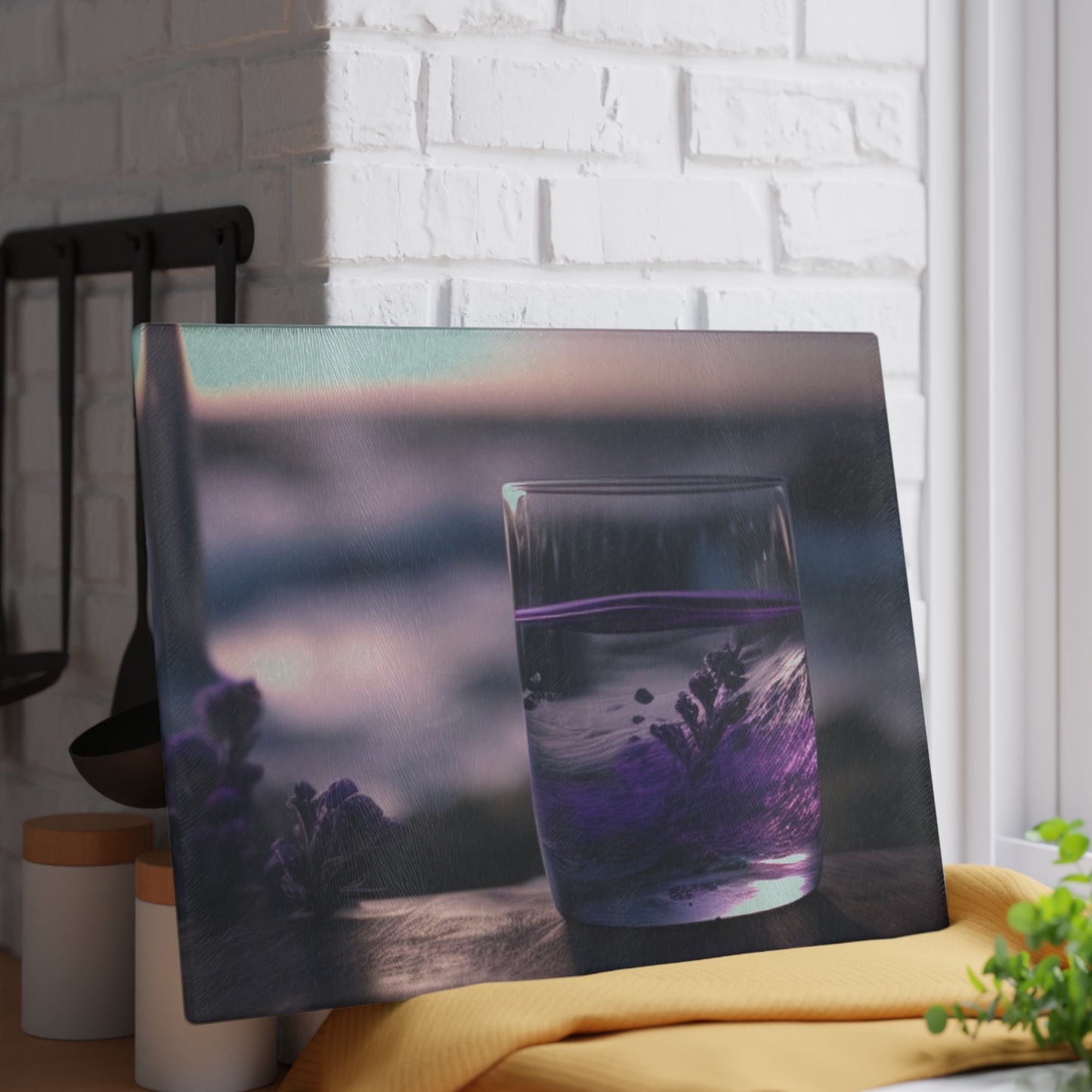 Glass Cutting Board Lavender in a vase 4