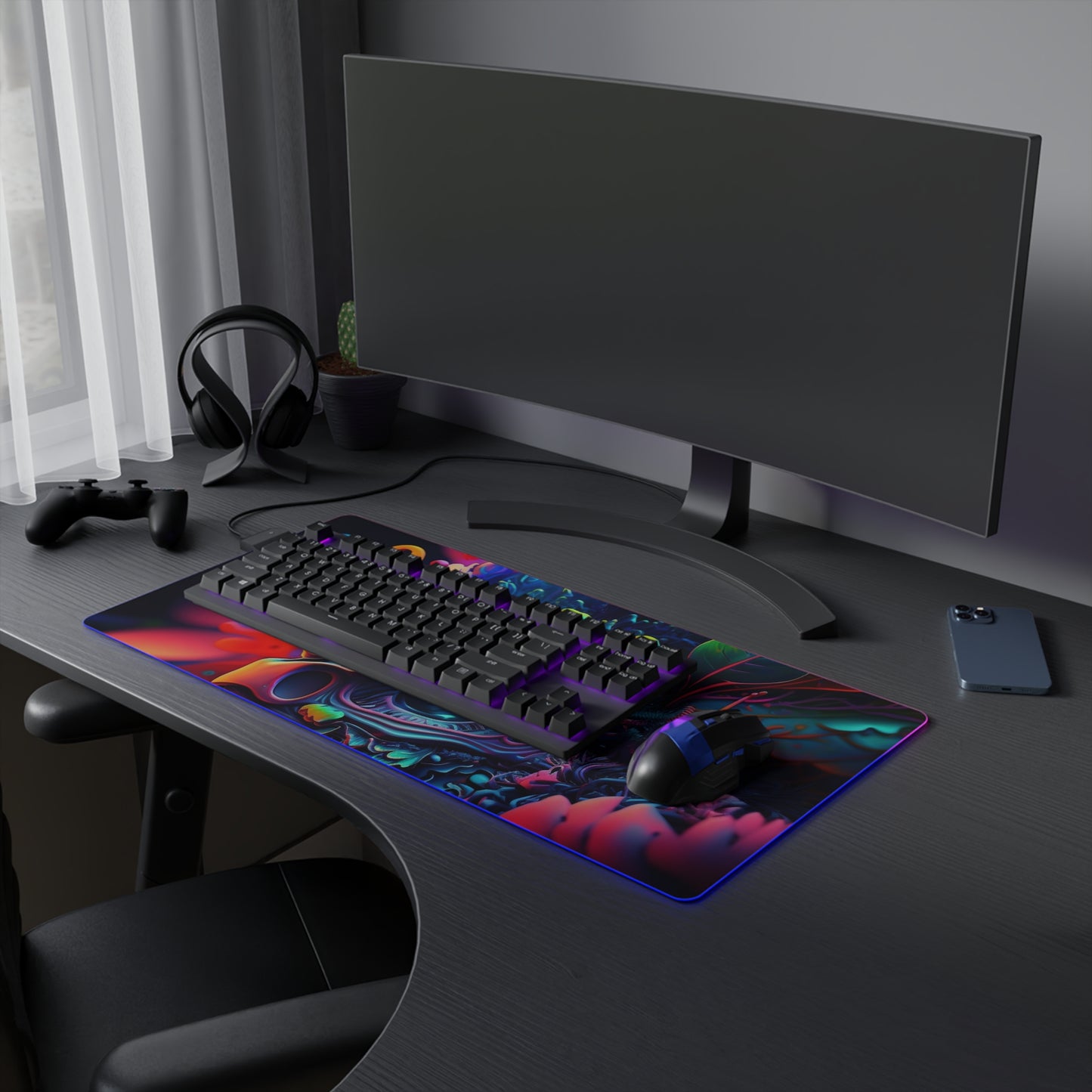 LED Gaming Mouse Pad Florescent Skull Death 2