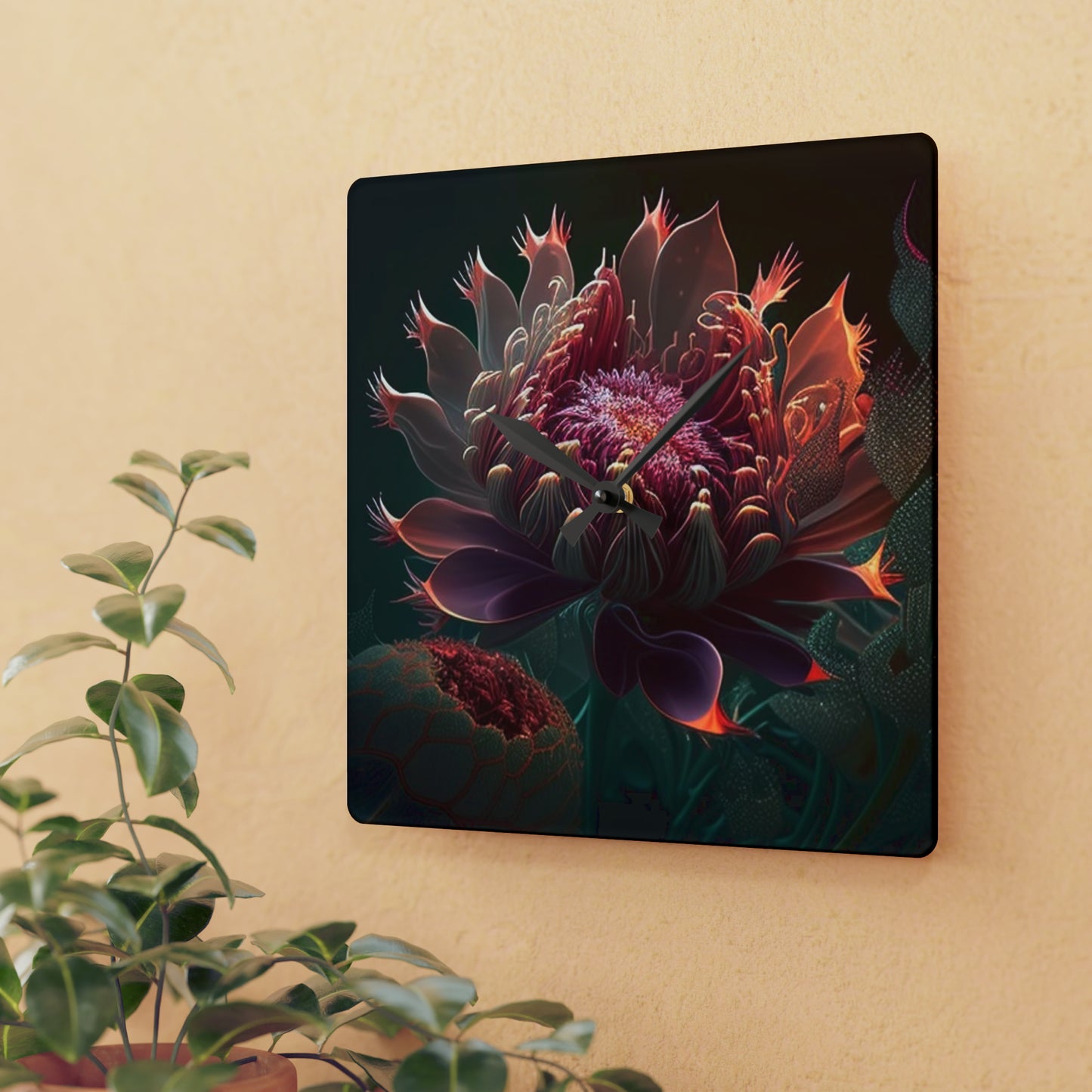 Acrylic Wall Clock Flower Arangment 1