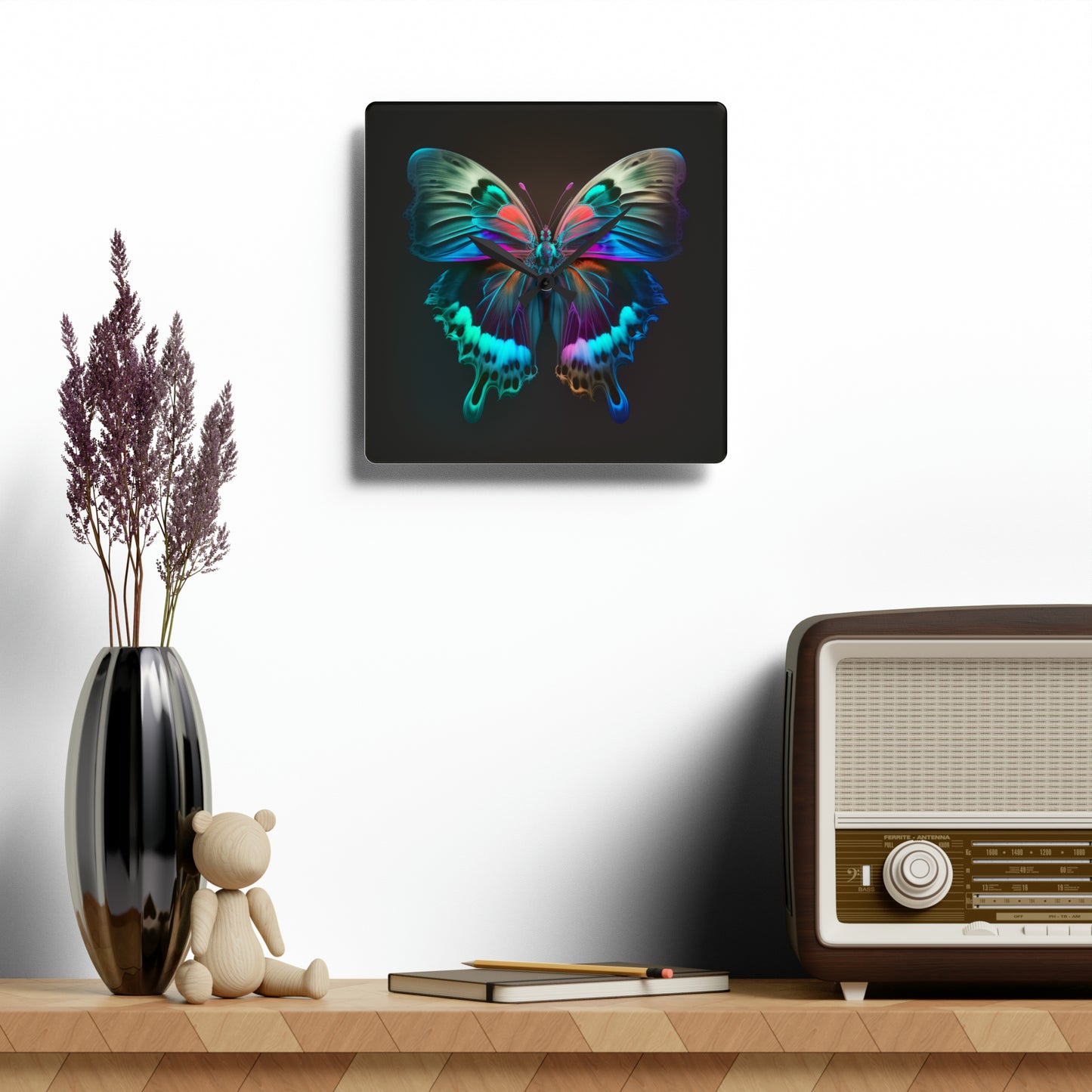 Acrylic Wall Clock Raw Hyper Color Butterfly 2