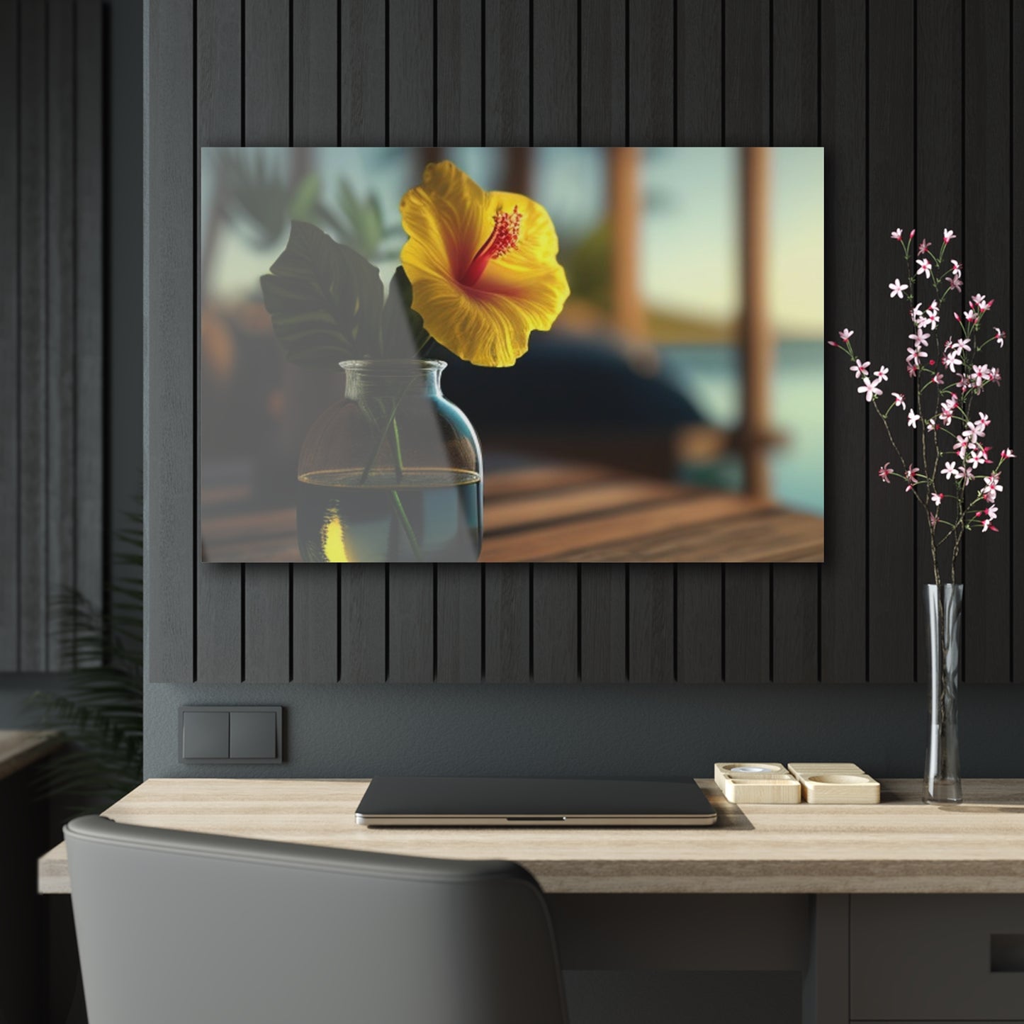 Acrylic Prints Yellow Hibiscus Wood 2