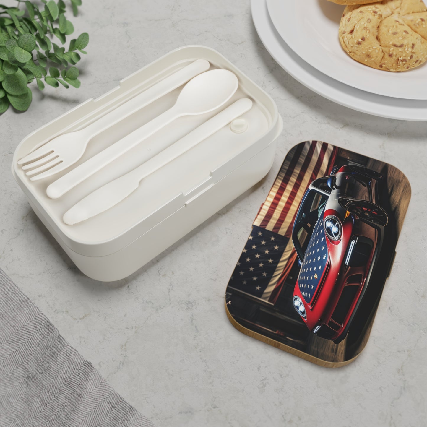 Bento Lunch Box American Flag Background Porsche 1