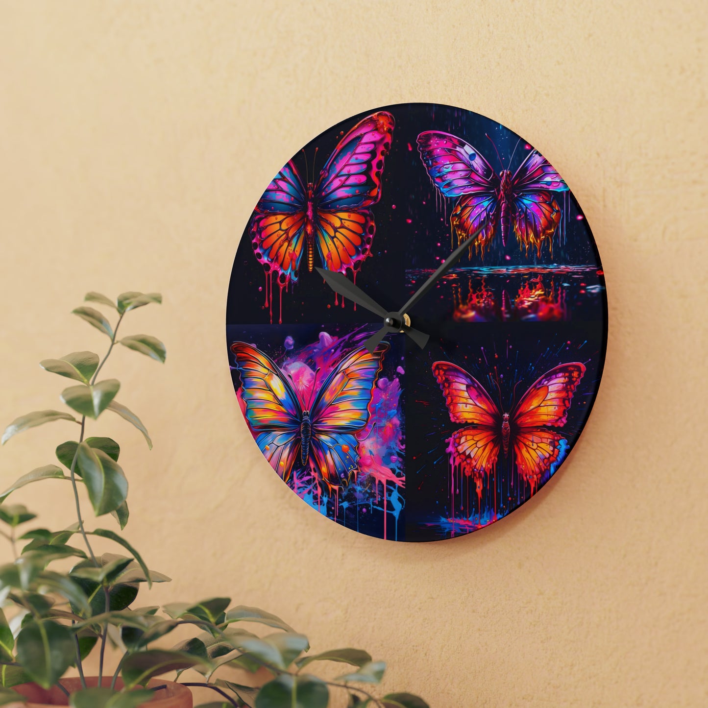 Acrylic Wall Clock Pink Butterfly Flair 5