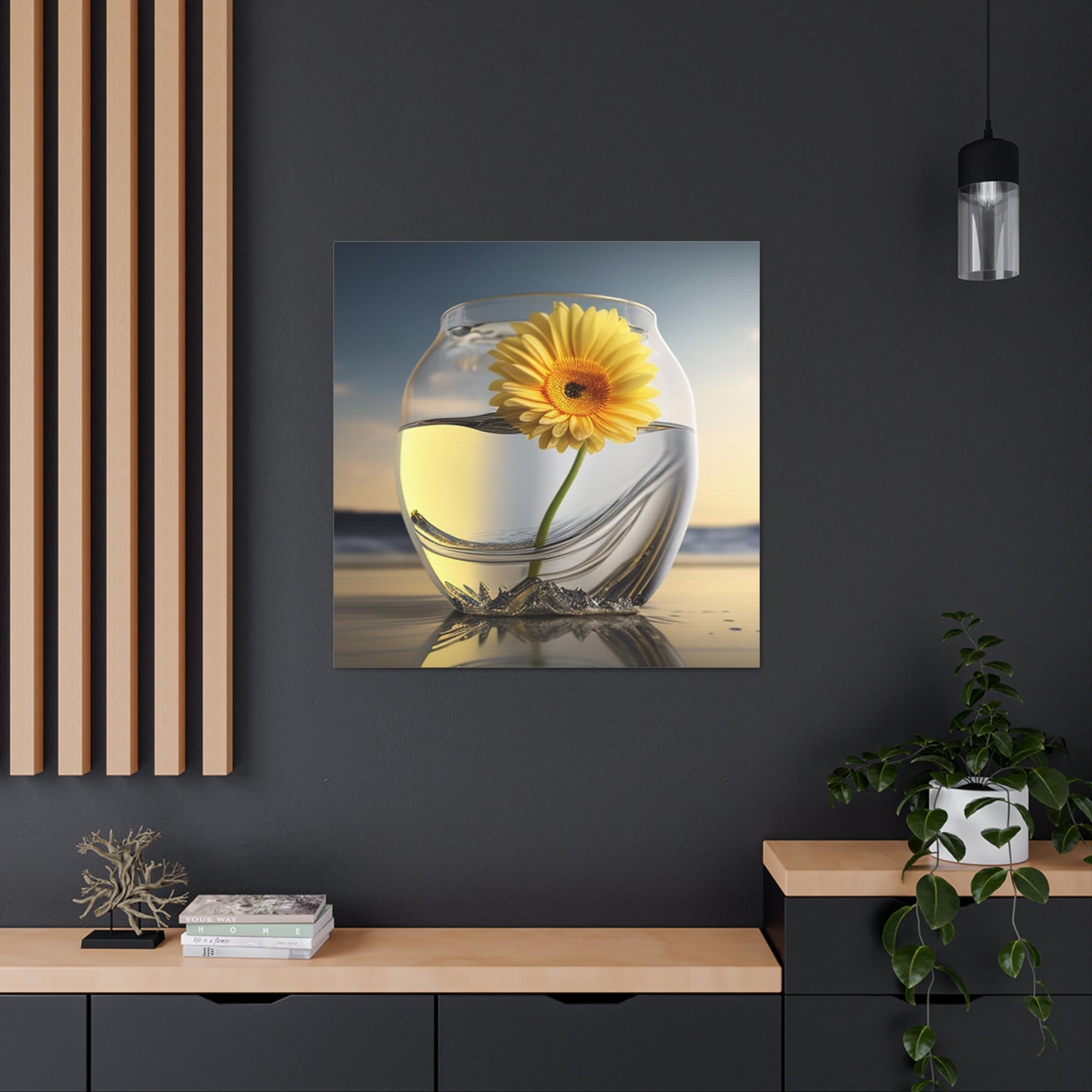 Canvas Gallery Wraps yello Gerbera glass 1