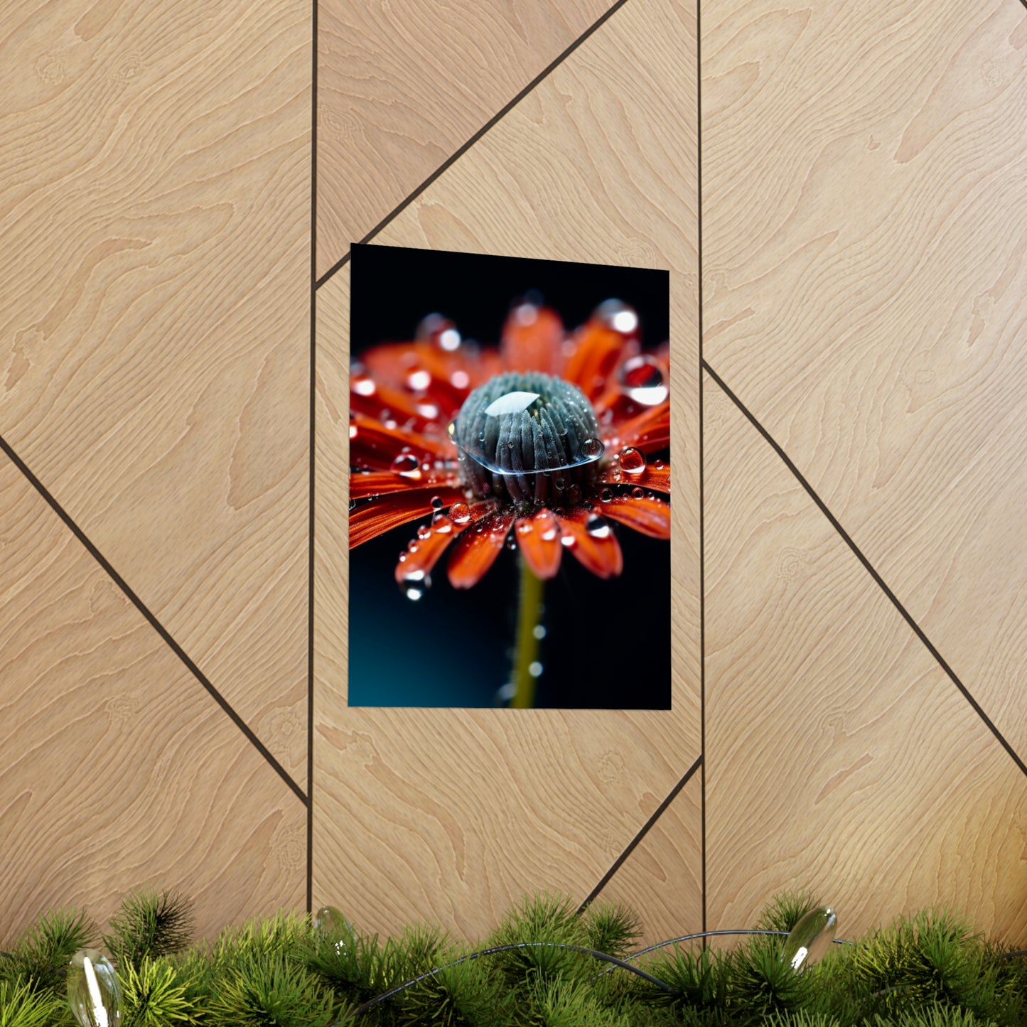 Premium Matte Vertical Posters Water drop Macro Flower 1