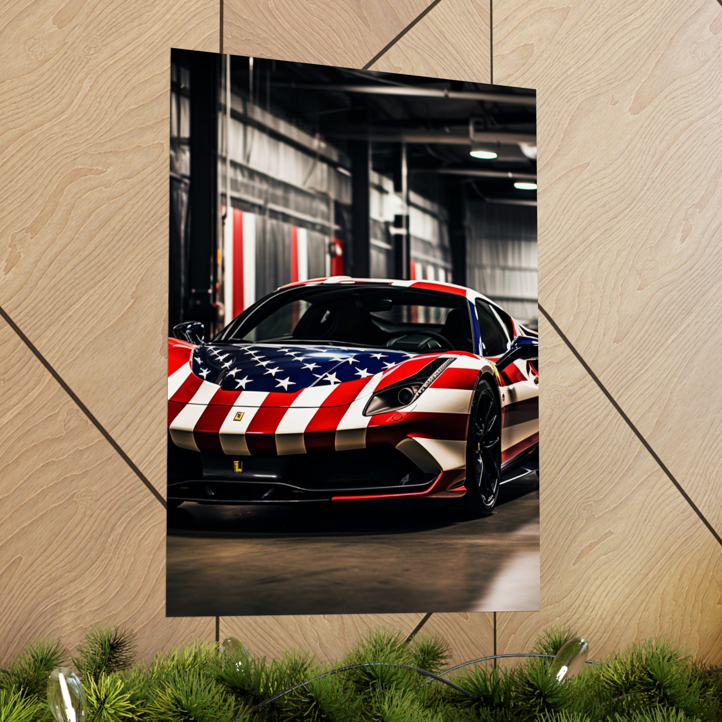 Premium Matte Vertical Posters American Flag Farrari 3