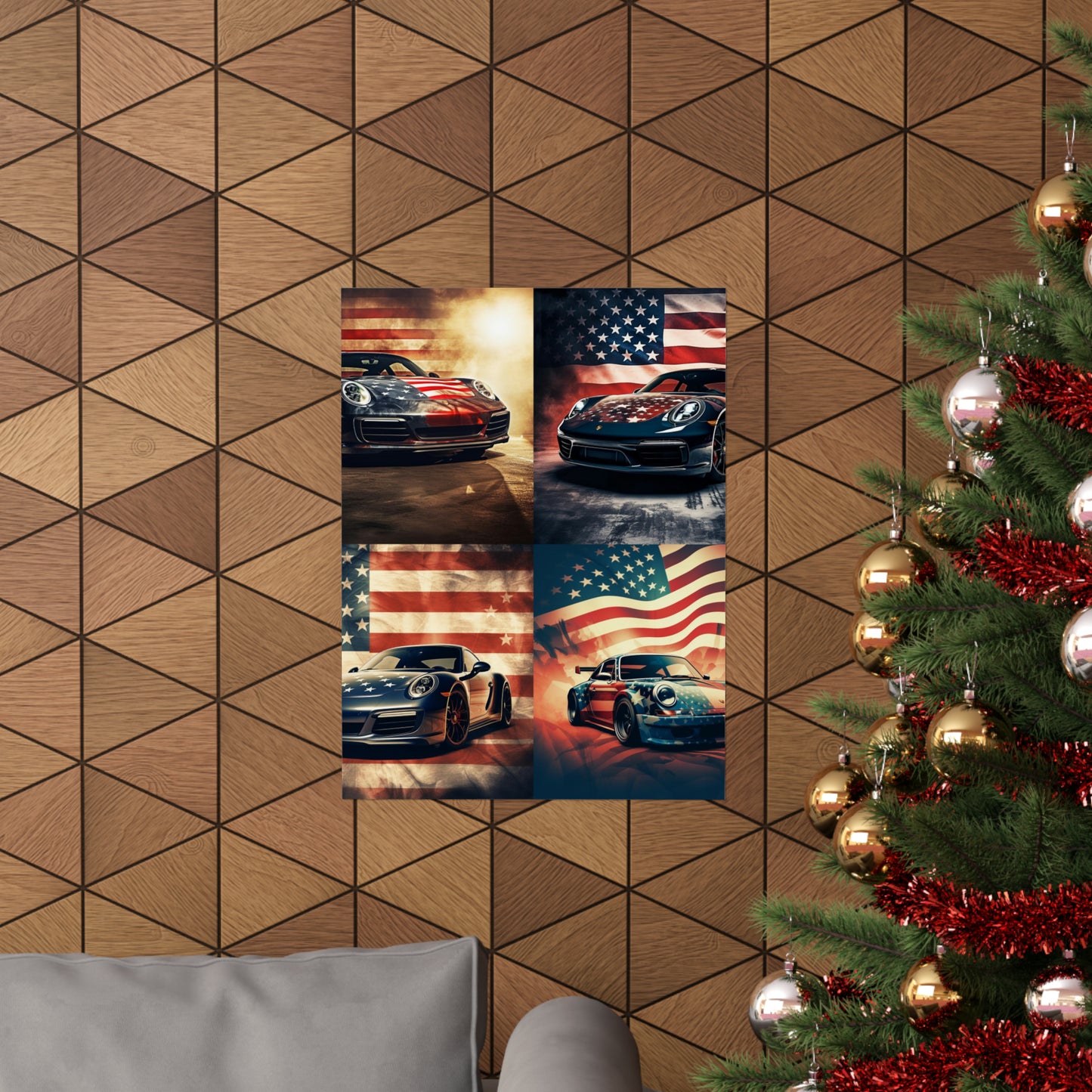 Premium Matte Vertical Posters Abstract American Flag Background Porsche 5