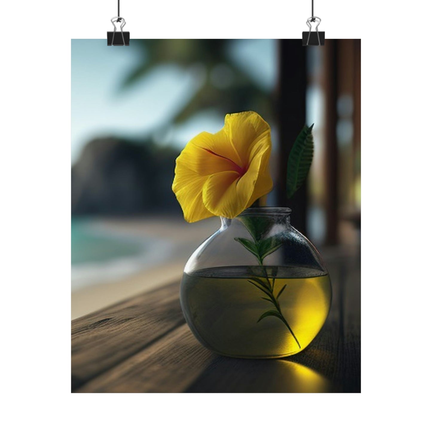 Premium Matte Vertical Posters Yellow Hibiscus Wood 3