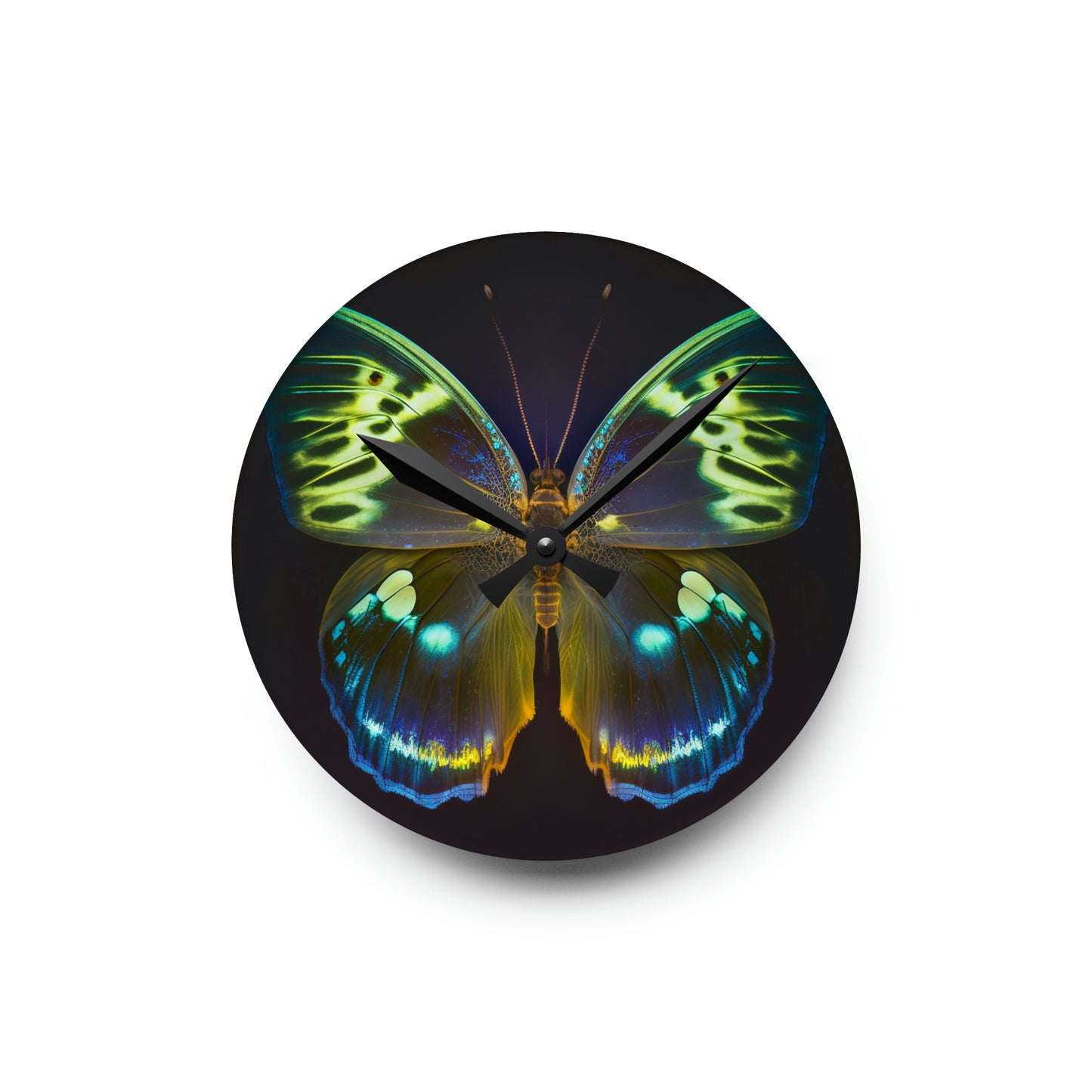 Acrylic Wall Clock Neon Hue Butterfly 1